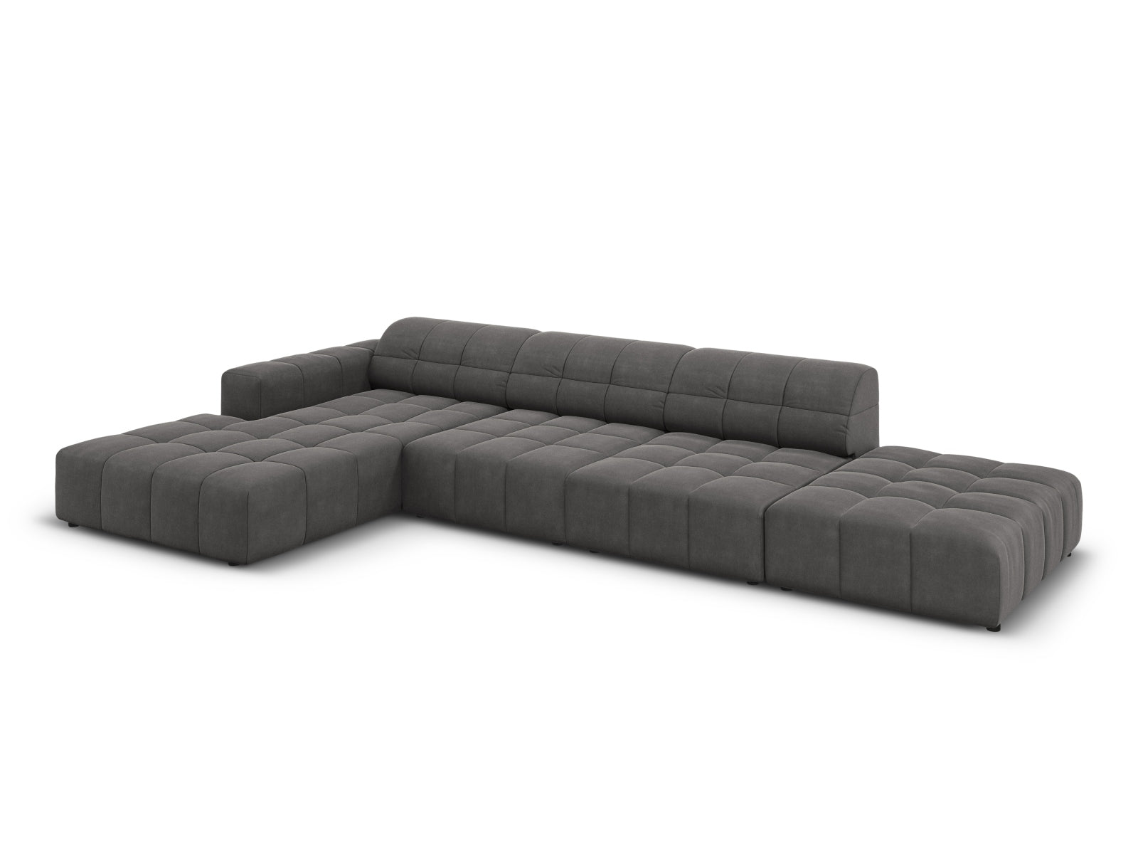 Stylisches 5-Sitzer Ecksofa Chicago aus Velours, linksseitig, 166cm, in edlem Grey-Bluvel, perfekt für zeitgemäße Inneneinrichtungen.