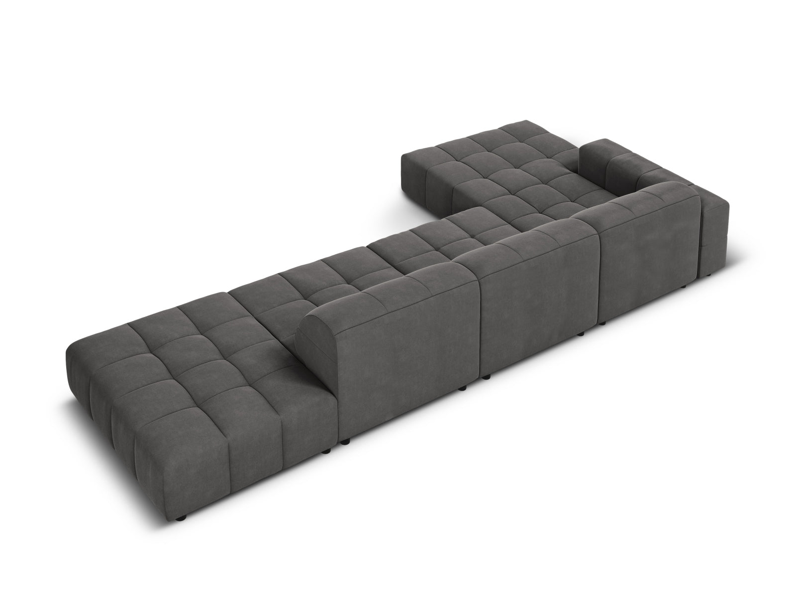 Elegantes 5-Sitzer Velours Ecksofa Chicago, linksseitig, 166cm, in modernem Grey-Bluvel, ideal für stilvolle Wohnräume.