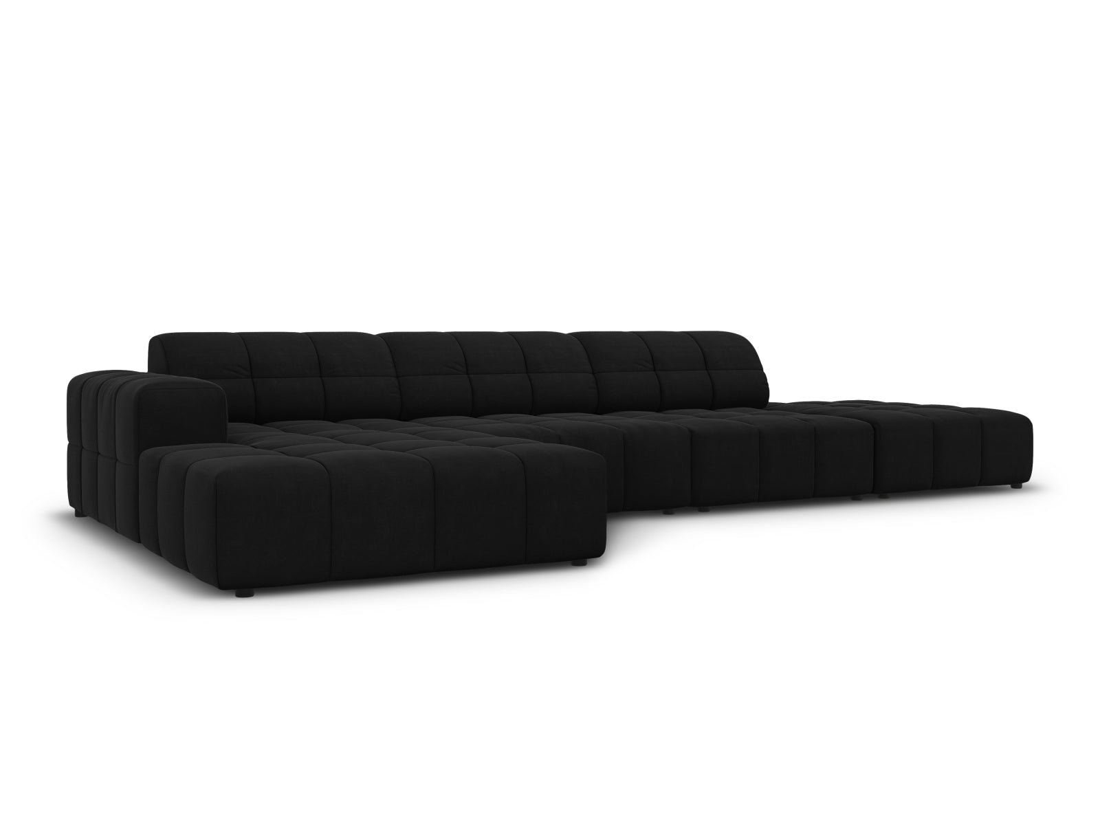 Elegantes Chicago Velour Ecksofa links, 5 Sitzer, 166cm, in stilvollem Black-Bluvel, ideal für moderne Wohnräume.