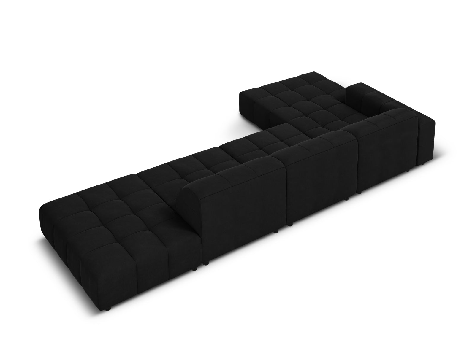 Elegantes Chicago Velour Ecksofa links, 5-Sitzer, 166cm, in luxuriösem Black-Bluvel, ideal für gemütliche und moderne Wohnräume.