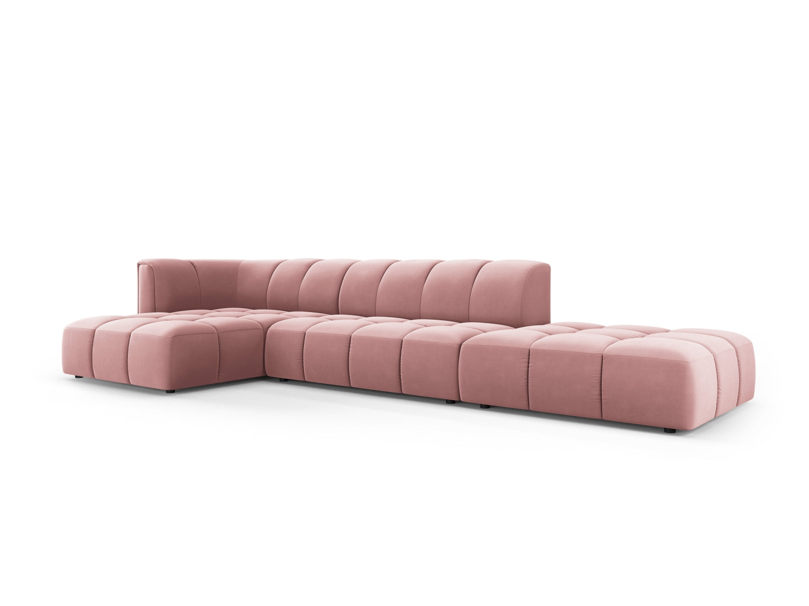 Stylisches 5-Sitzer Ecksofa Moritz in lebhaftem Pink-Bluvel, perfekt für entspannte Stunden und stilvolle Einrichtung in Ihrem Zuhause.