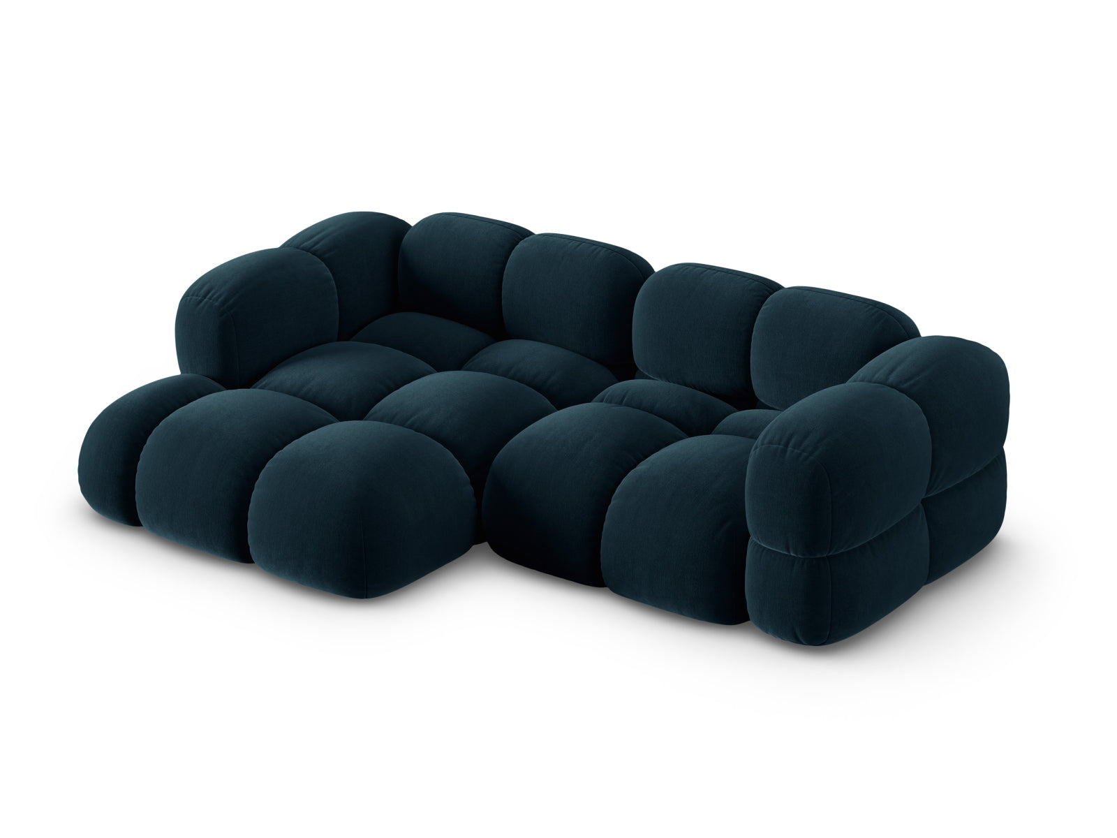 Modernes Loretto Velour Ecksofa links in luxuriösem Petrol, perfekt für gemütliche und stilvolle Wohnambiente von Cosmopolitan Design.