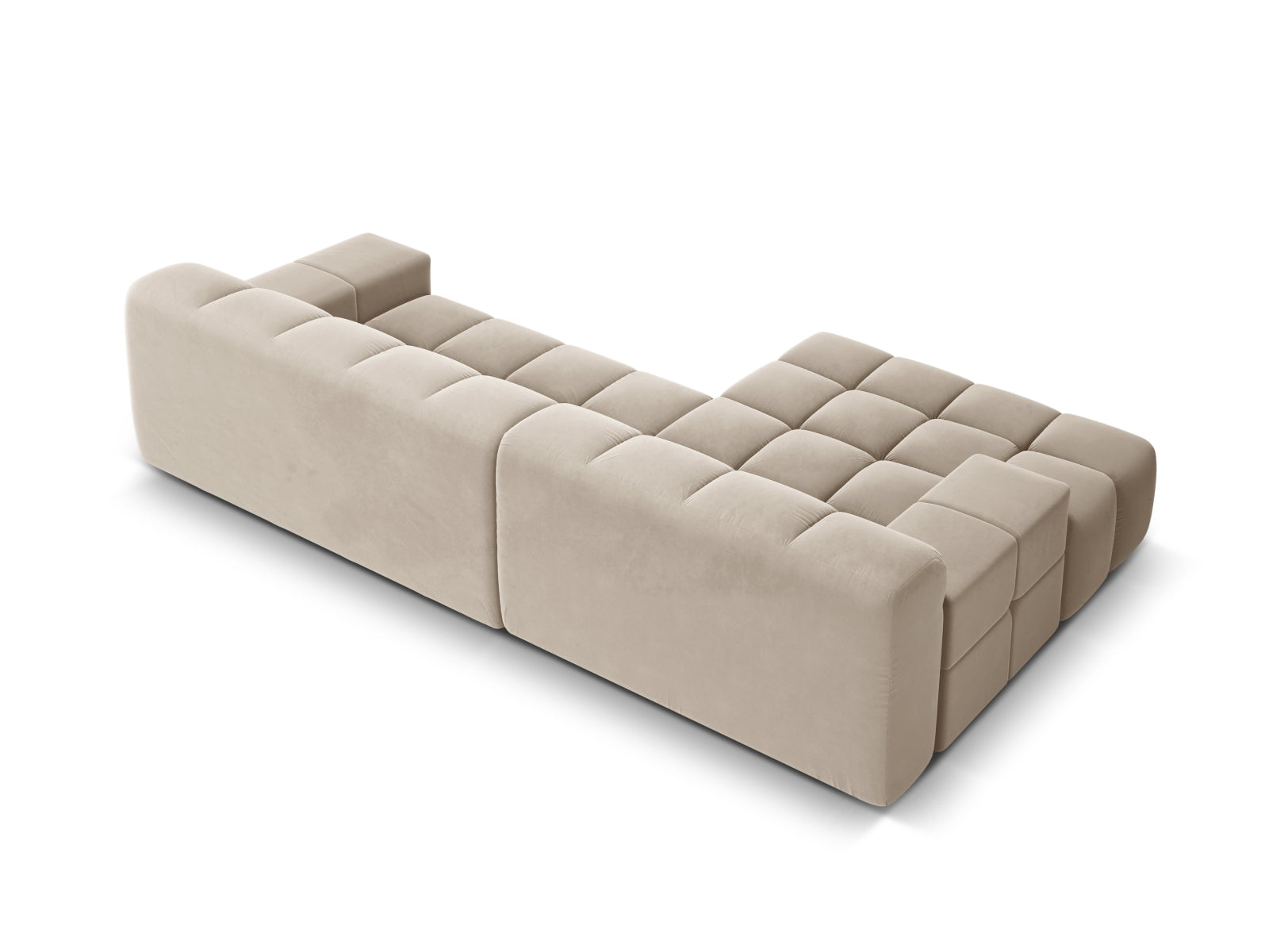 Elegantes 3-Sitzer Ecksofa links Hawaii in sanftem Beige, aus luxuriösem Magic Velvet, ideal für stilvolle Wohnräume.