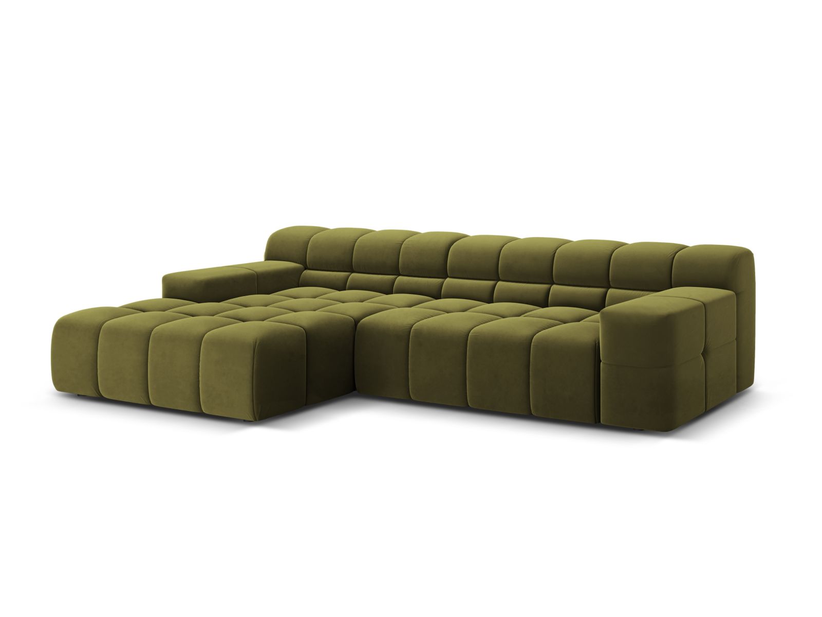 Elegantes 3-Sitzer Ecksofa links Hawaii in sanftem Pistazien-Magic Velvet, ideal für stilvolle Wohnräume.
