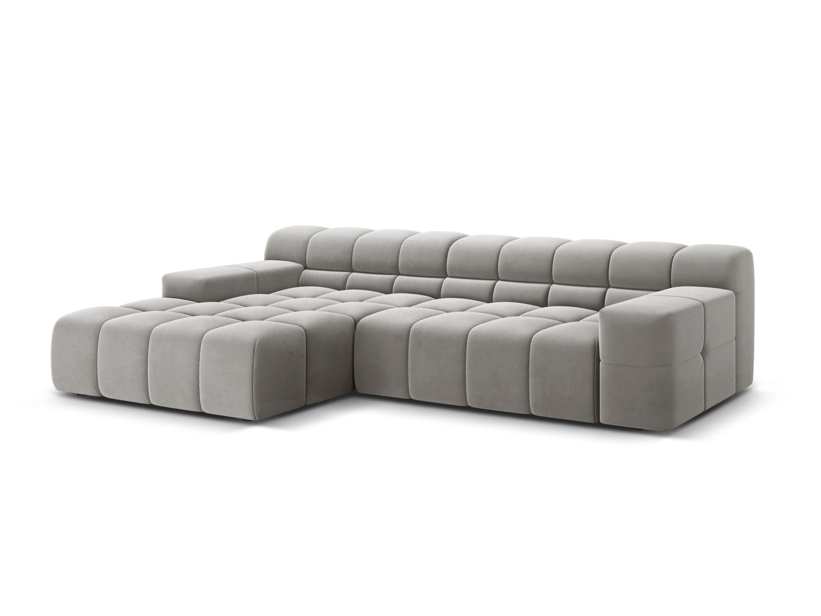 Elegantes 3-Sitzer Ecksofa links Hawaii in edlem Silver-Magic Velvet, ideal für stilvolle Wohnräume, präsentiert von Cosmopolitan Design.