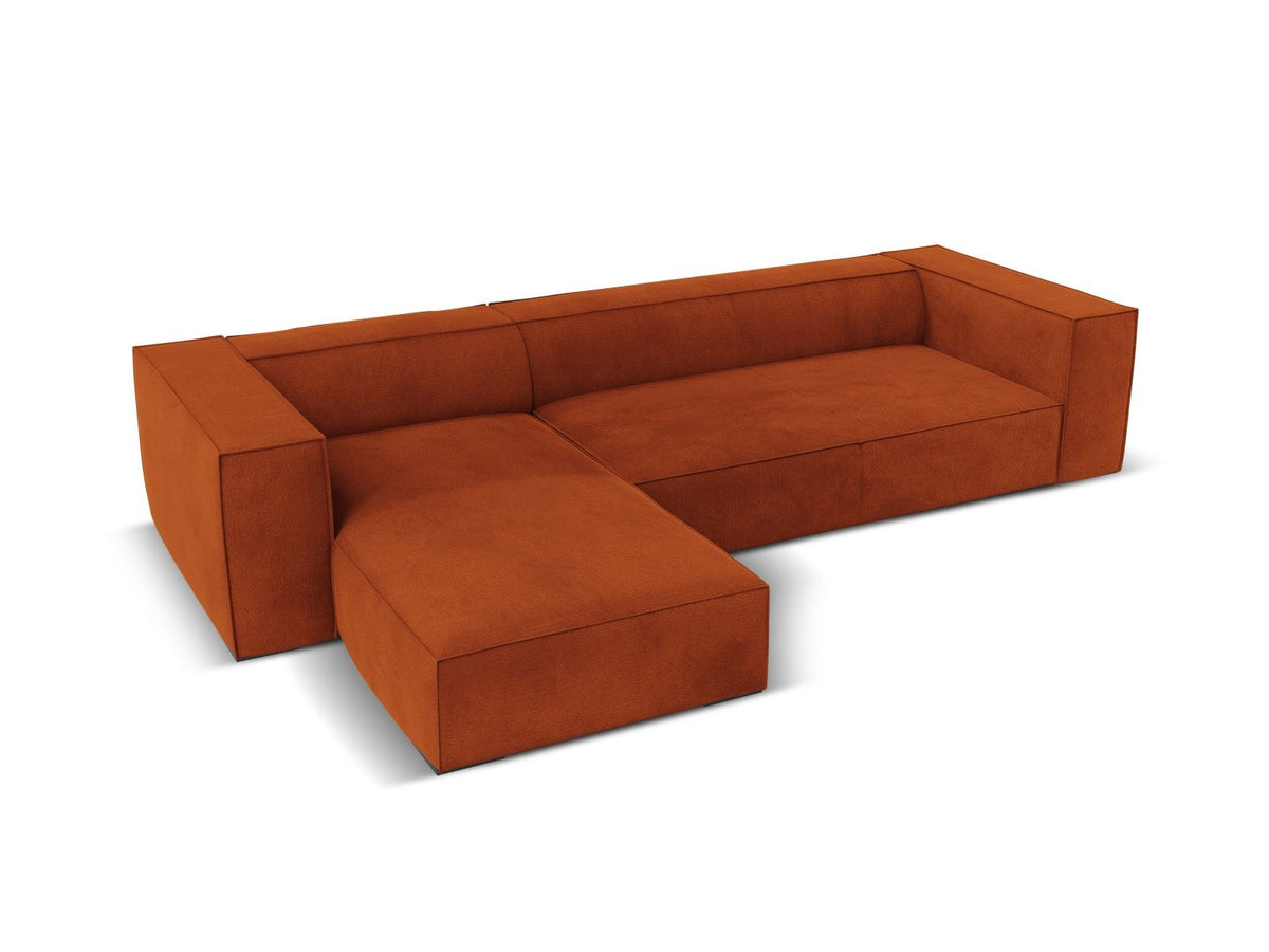 Ecksofa links Turin von Cosmopolitan Design in Light Beige-Rosario, Chenille-Bezug, Buchenholzbeine, 5 Sitzplätze, Récamiere-Form.