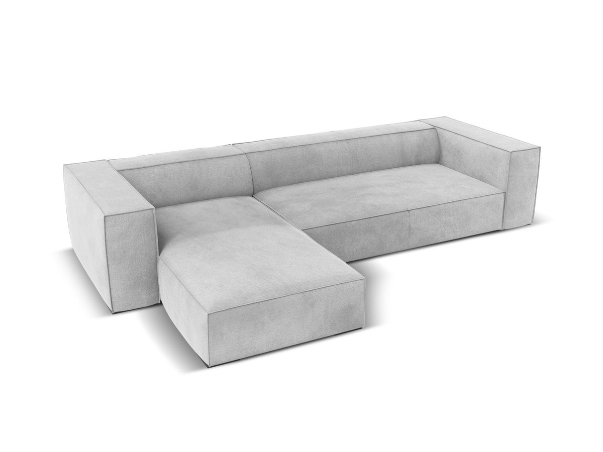 Ecksofa links Turin von Cosmopolitan Design in Light Beige-Rosario, Chenille-Bezug, Buchenholzbeine, 5 Sitzplätze, Récamiere-Form.