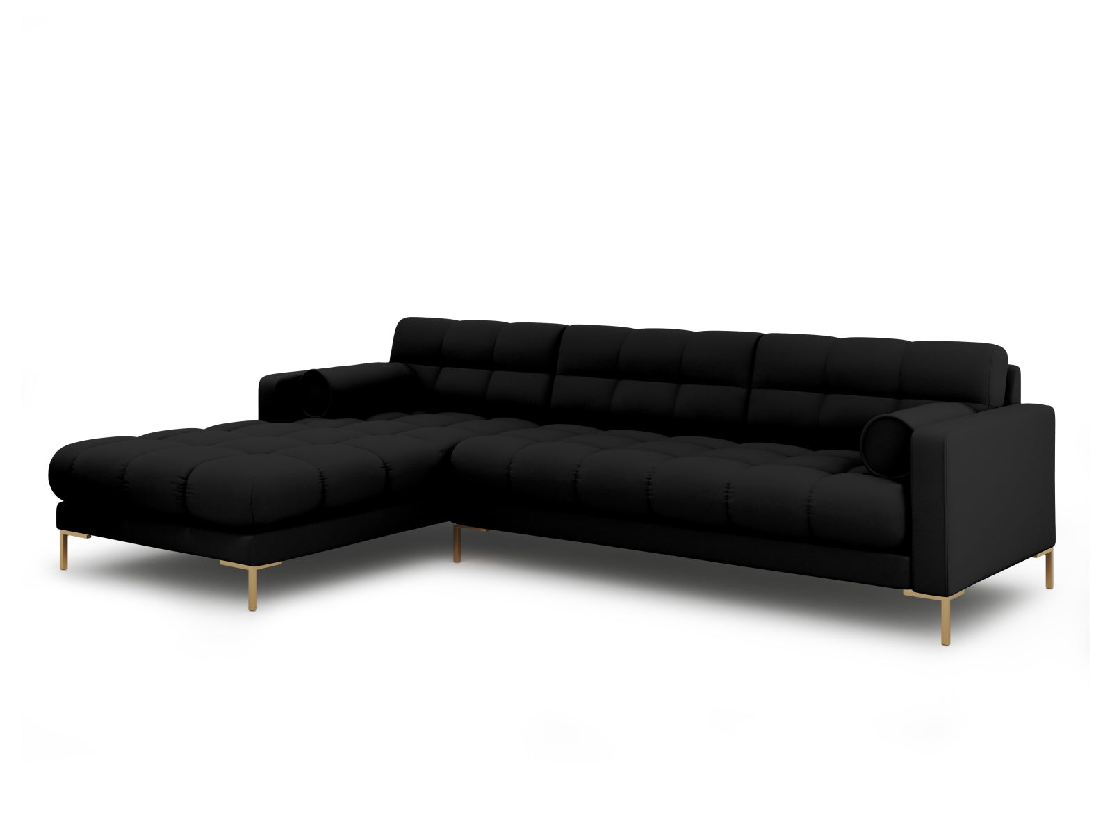 Elegantes 5-Sitzer Ecksofa links Bali in stilvollem Schwarz und Neve, ideal für moderne Wohnräume, erhältlich bei KAQTU Design AG.