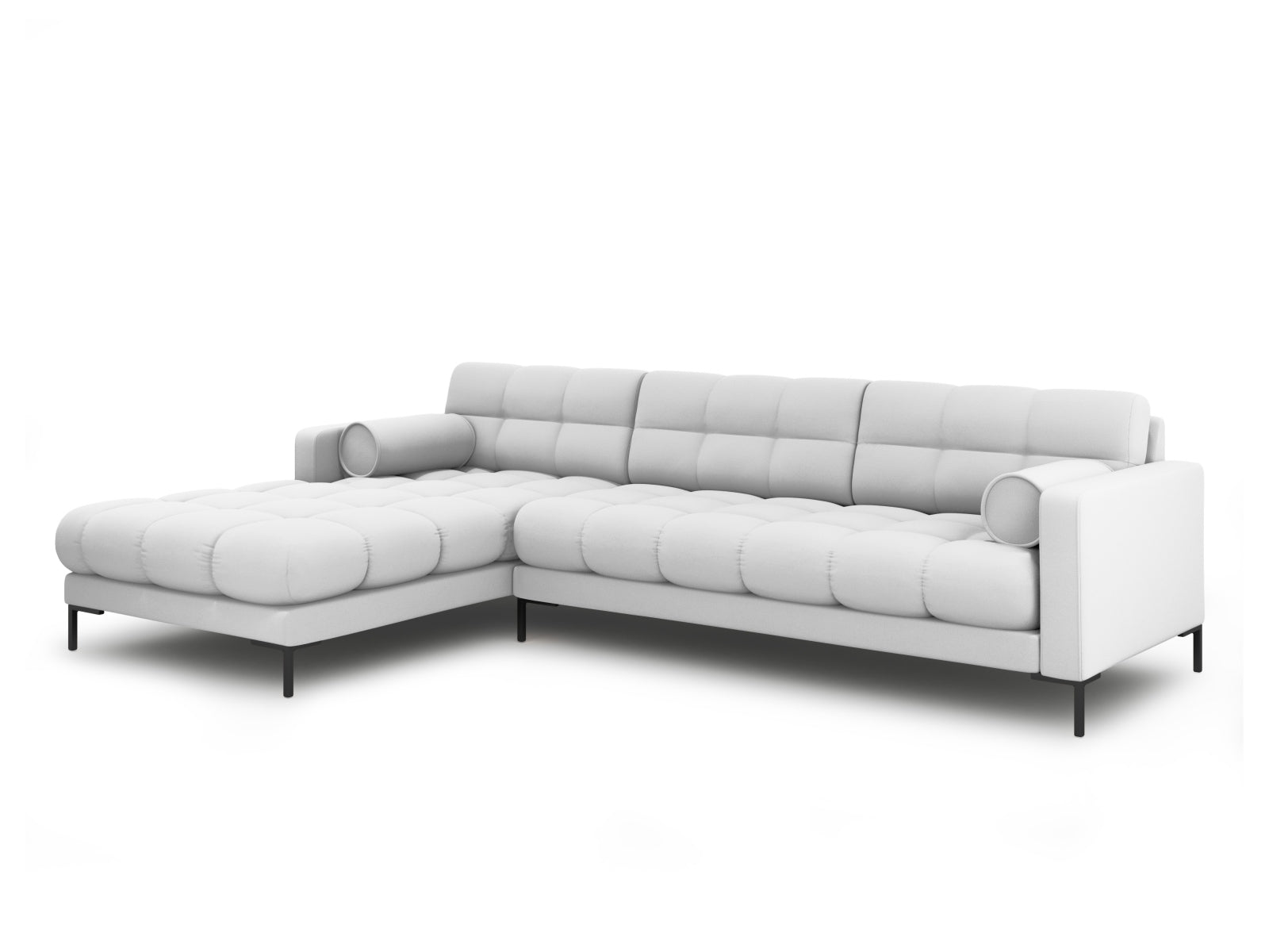 Stylisches 5-Sitzer Ecksofa links Bali in hellem Grau, ideal für moderne Wohnräume, erhältlich bei KAQTU Design AG.