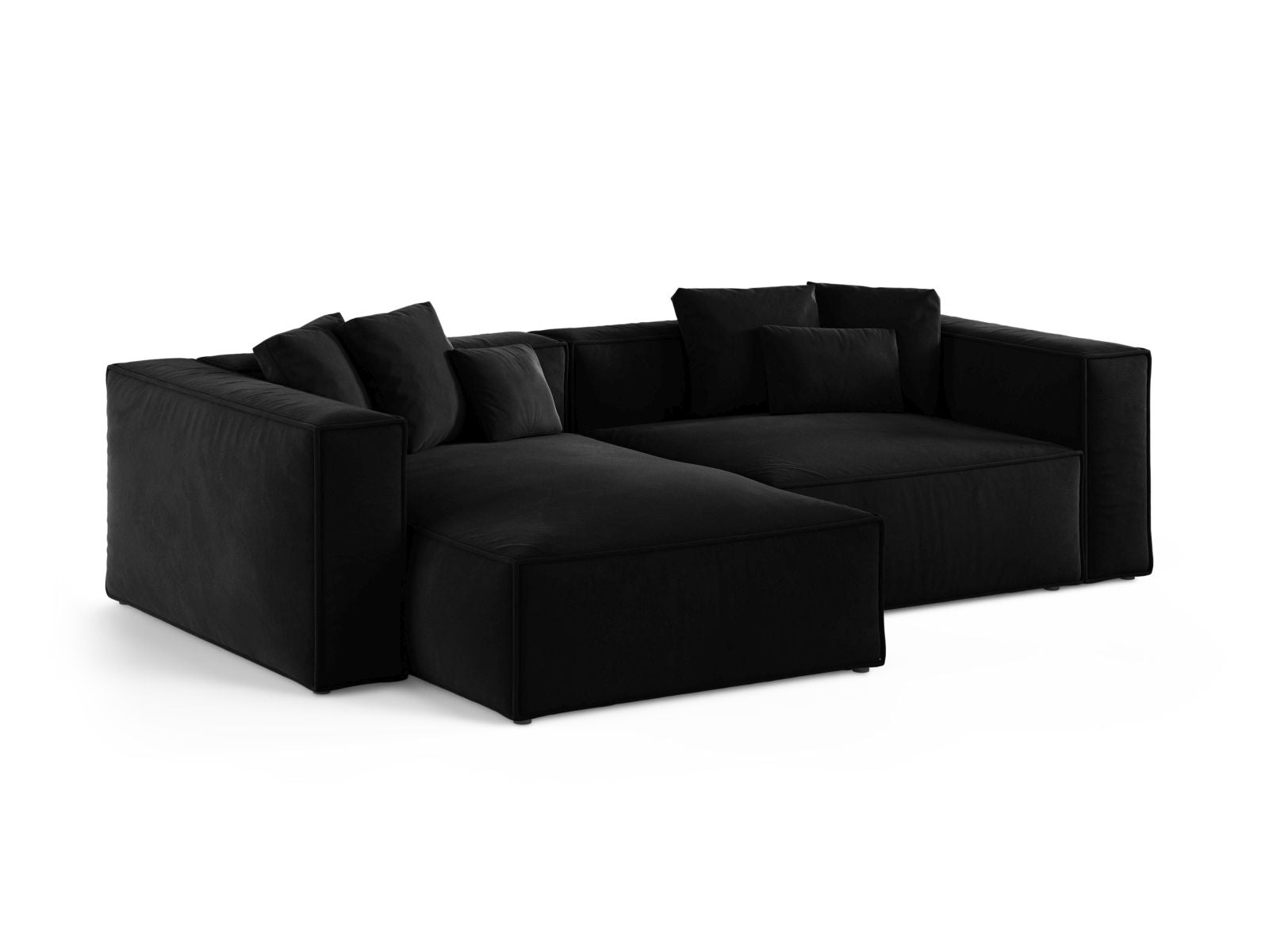Elegantes 3-Sitzer Ecksofa links Aveiro in stilvollem Schwarz, ideal für moderne Wohnräume, präsentiert von Cosmopolitan Design.