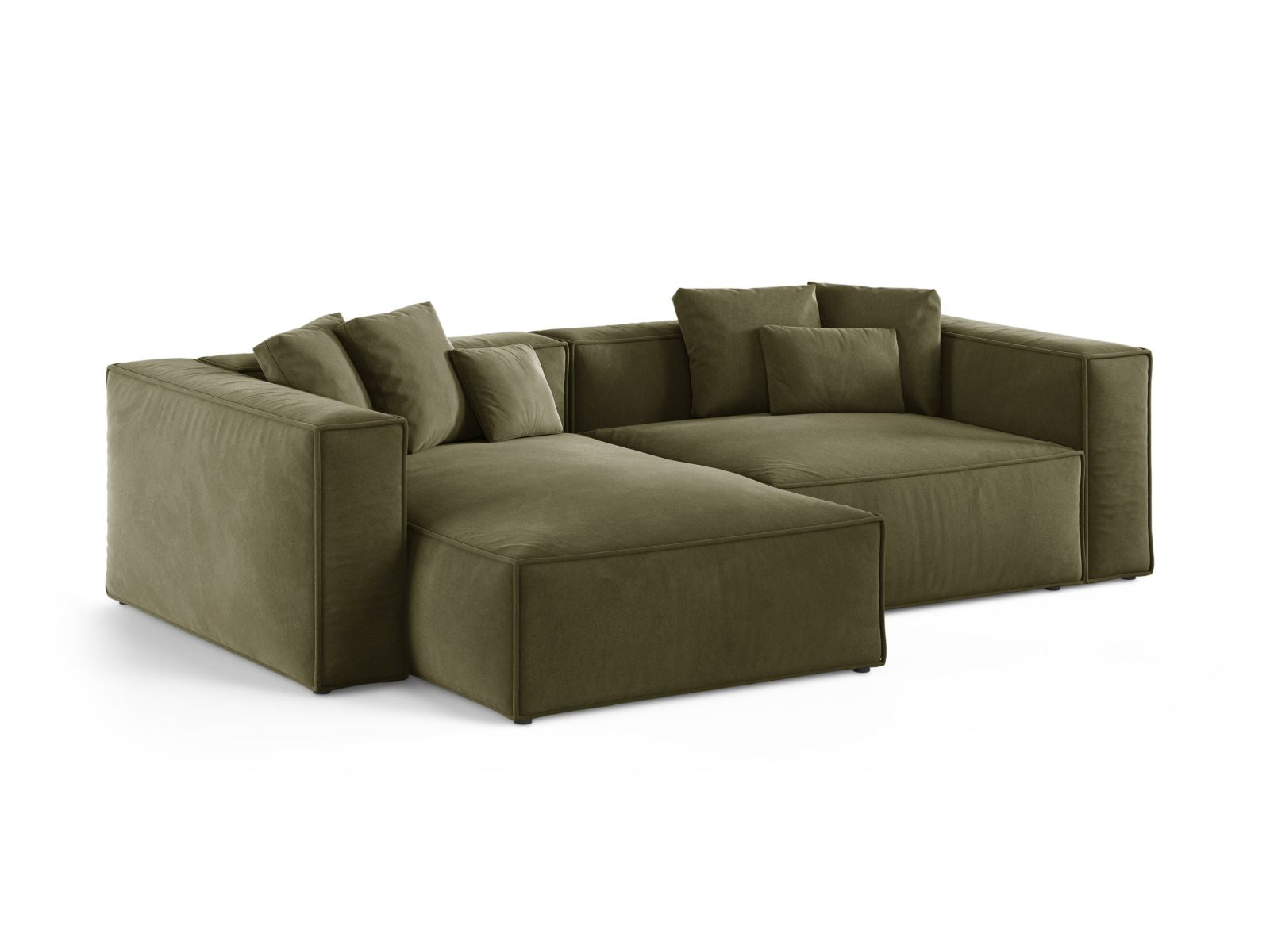 Stylisches 3-Sitzer Ecksofa links Aveiro in sanftem Hellgrün, ideal für moderne Wohnräume, präsentiert von Cosmopolitan Design.