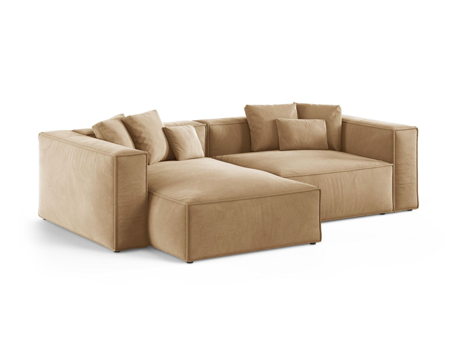 Elegantes 3-Sitzer Ecksofa links Aveiro in Sand-Casino, ideal für stilvolle Wohnräume, erhältlich bei KAQTU Design AG.