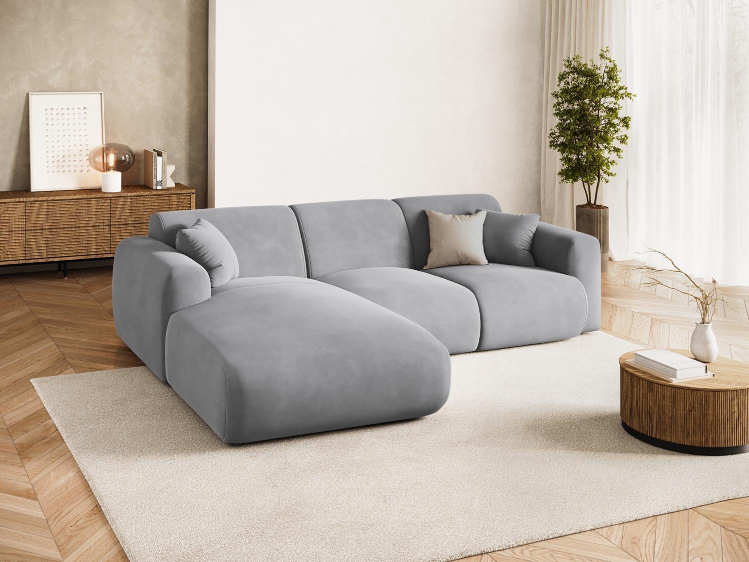Nolio Velour Ecksofa links 4 Sitzer 170cm in Light Grey präsentiert im Onlineshop von KAQTU Design AG. Ecksofa links ist von Cosmopolitan Design