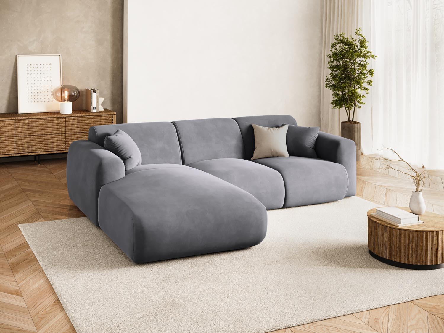 Nolio Velour Ecksofa links 4 Sitzer 170cm in Dark Grey präsentiert im Onlineshop von KAQTU Design AG. Ecksofa links ist von Cosmopolitan Design