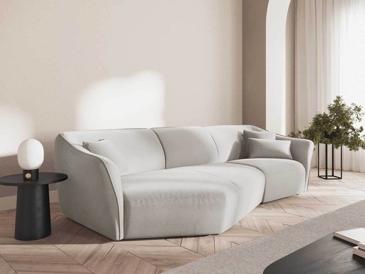 Tokyo Velour Modular Ecksofa links 5 Sitzer in Light Beige präsentiert im Onlineshop von KAQTU Design AG. Ecksofa links ist von Cosmopolitan Design