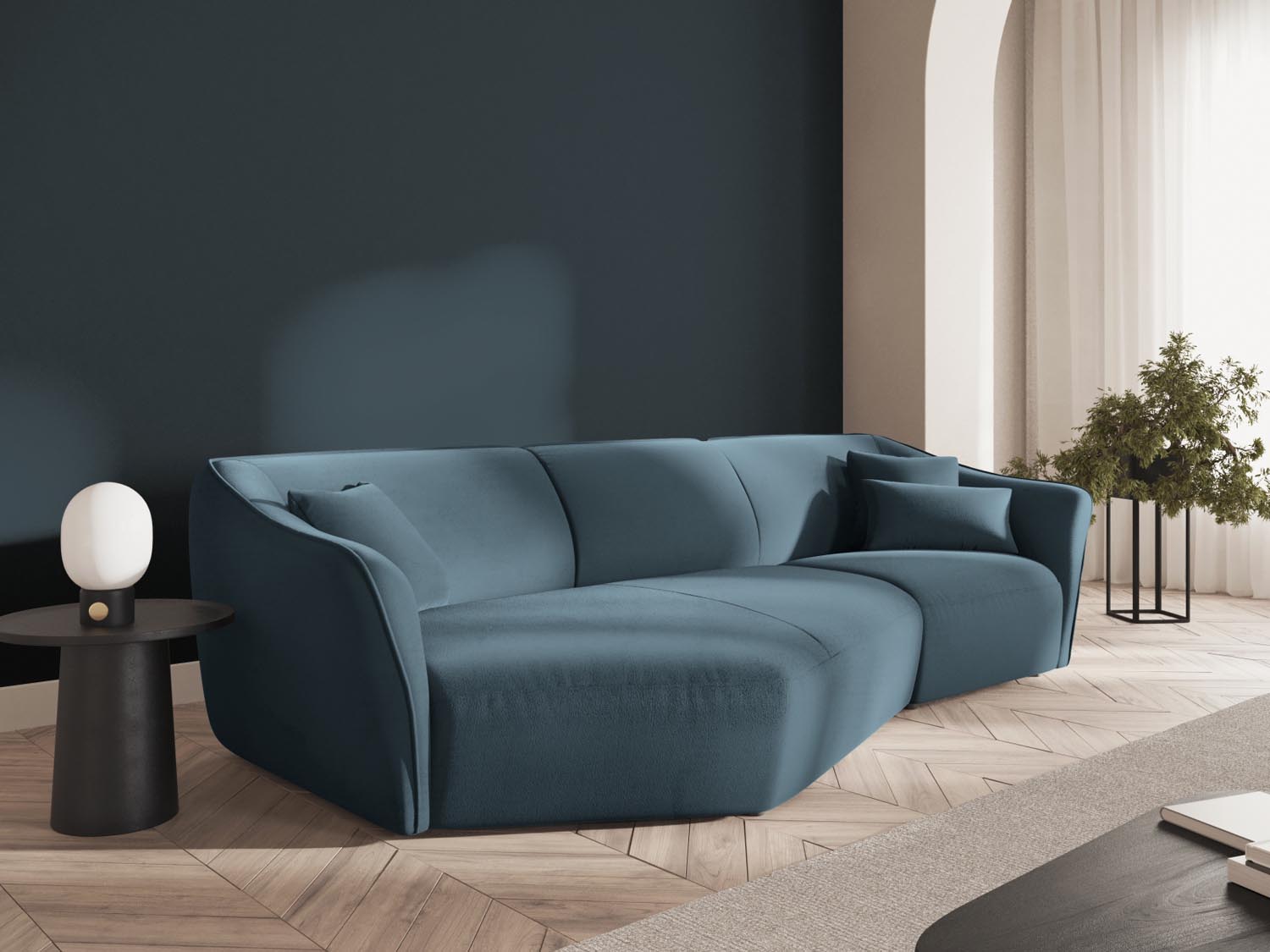 Tokyo Velour Modular Ecksofa links 5 Sitzer in Pastel Blue präsentiert im Onlineshop von KAQTU Design AG. Ecksofa links ist von Cosmopolitan Design