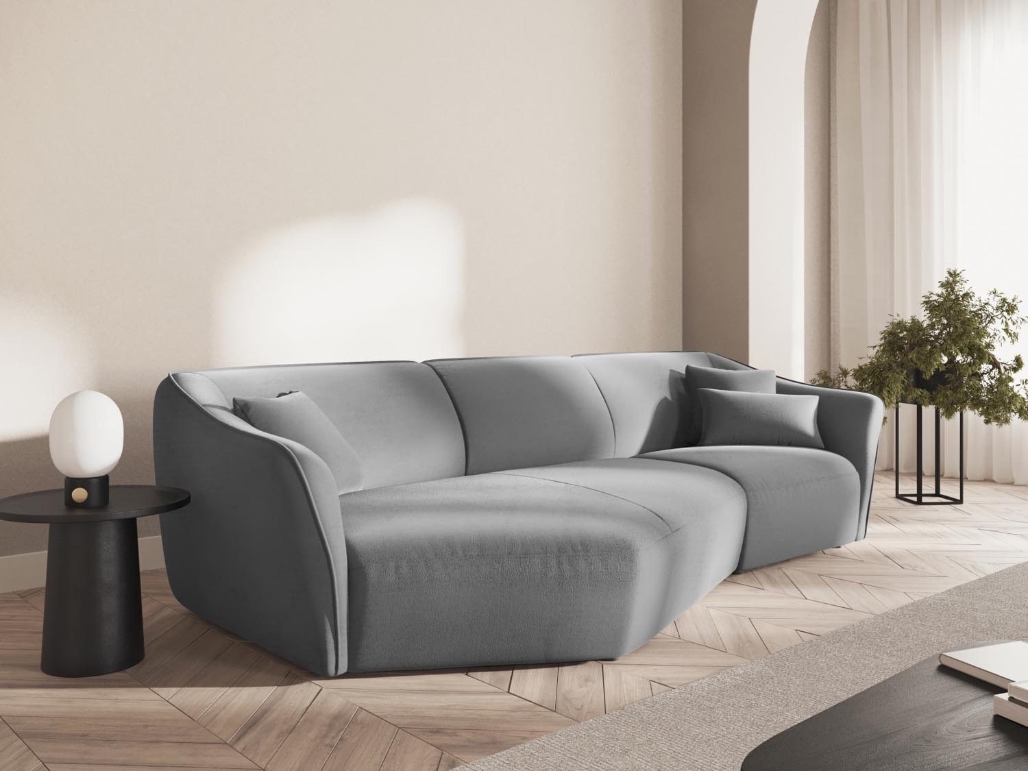 Tokyo Velour Modular Ecksofa links 5 Sitzer in Light Grey präsentiert im Onlineshop von KAQTU Design AG. Ecksofa links ist von Cosmopolitan Design