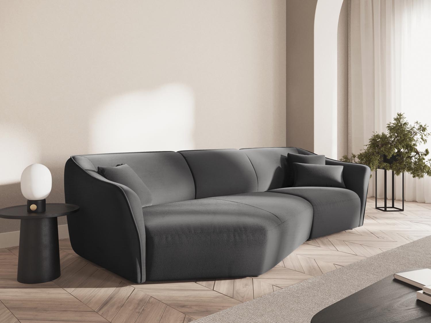 Tokyo Velour Modular Ecksofa links 5 Sitzer in Dark Grey präsentiert im Onlineshop von KAQTU Design AG. Ecksofa links ist von Cosmopolitan Design