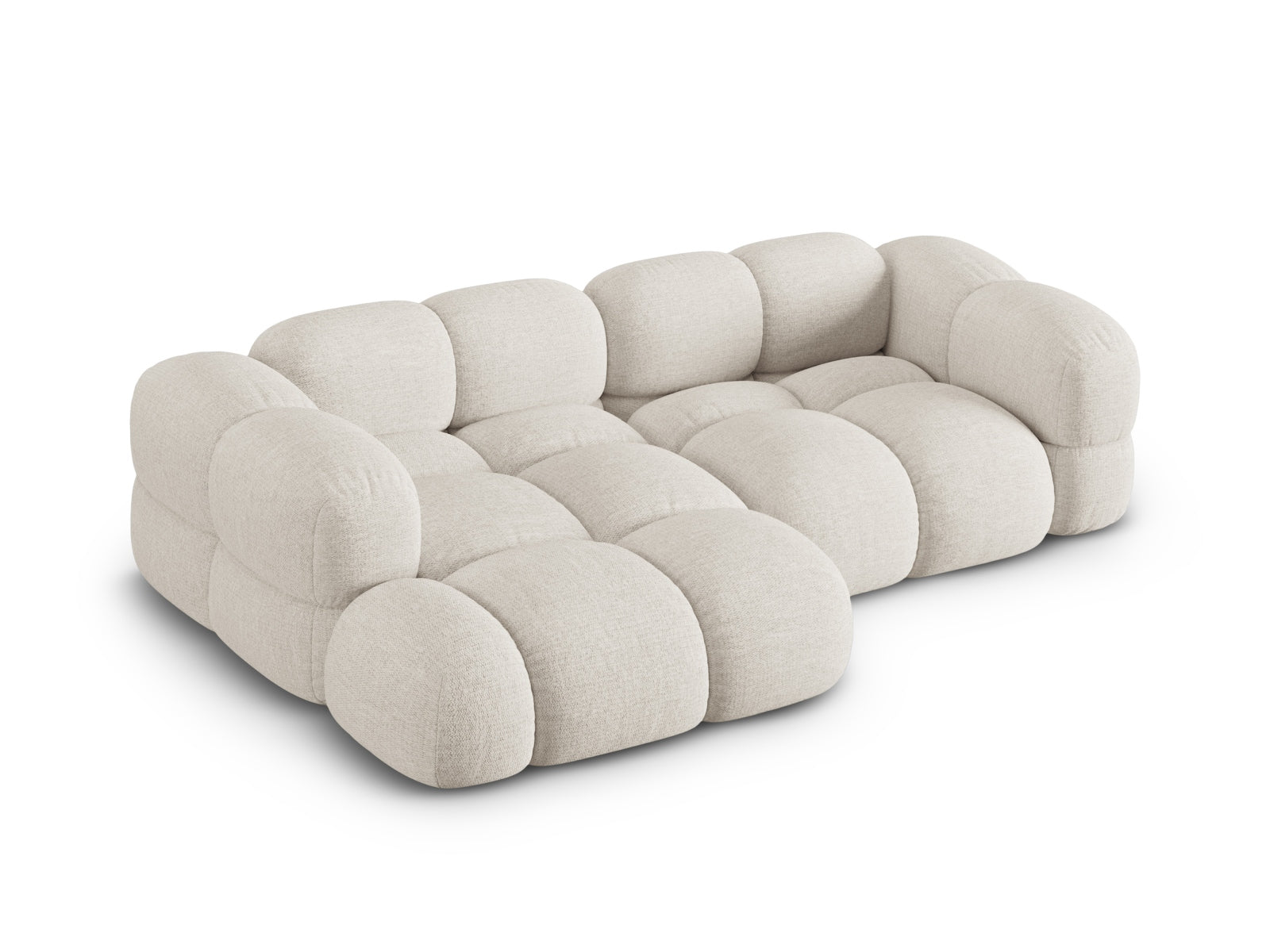 Beige Loretto Ecksofa links, 3-Sitzer mit stilvollem Look, ideal für zeitgemäße Wohnkonzepte, erhältlich bei Cosmopolitan Design.