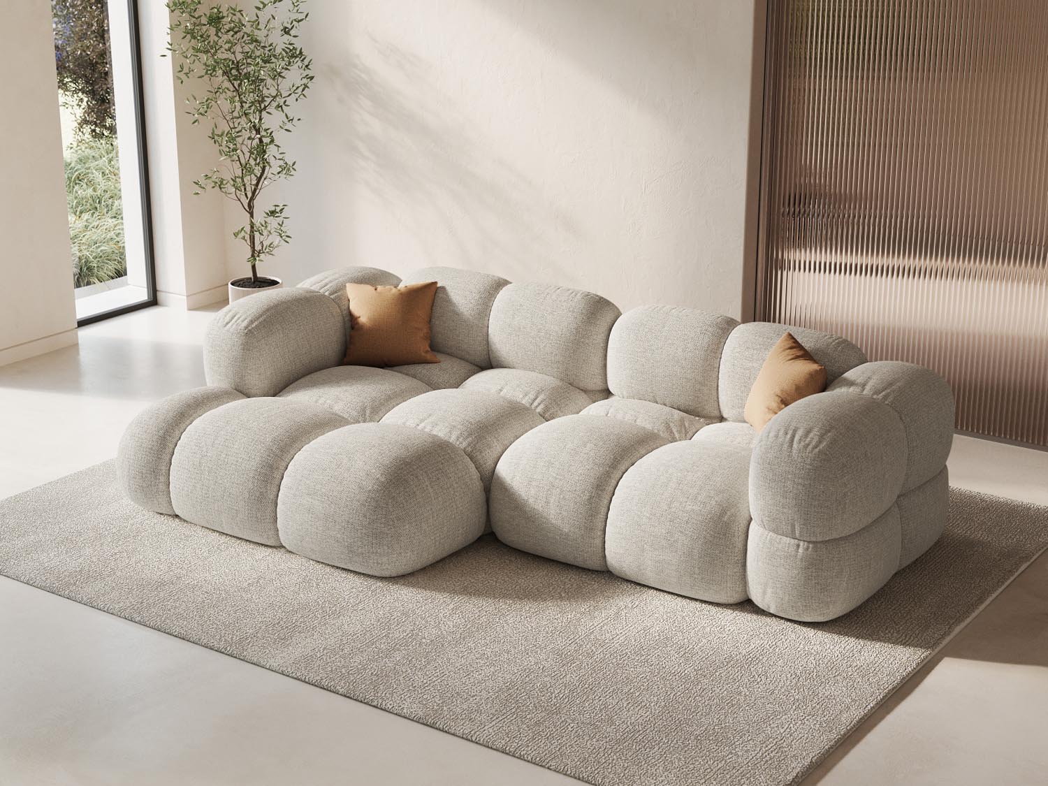 Beige Loretto Ecksofa links 3-Sitzer mit modernem Design, ideal für stilvolle Wohnräume, präsentiert von KAQTU Design AG.
