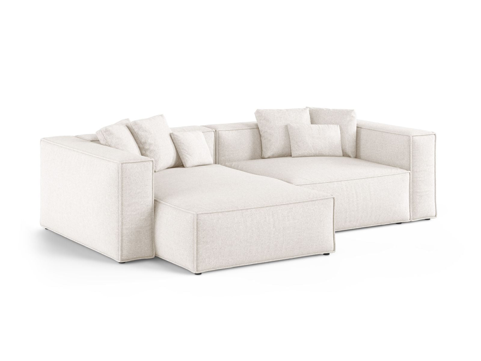 Elegantes 3-Sitzer Ecksofa links Aveiro in sanftem Light Beige, ideal für stilvolle Wohnräume, präsentiert von Cosmopolitan Design.