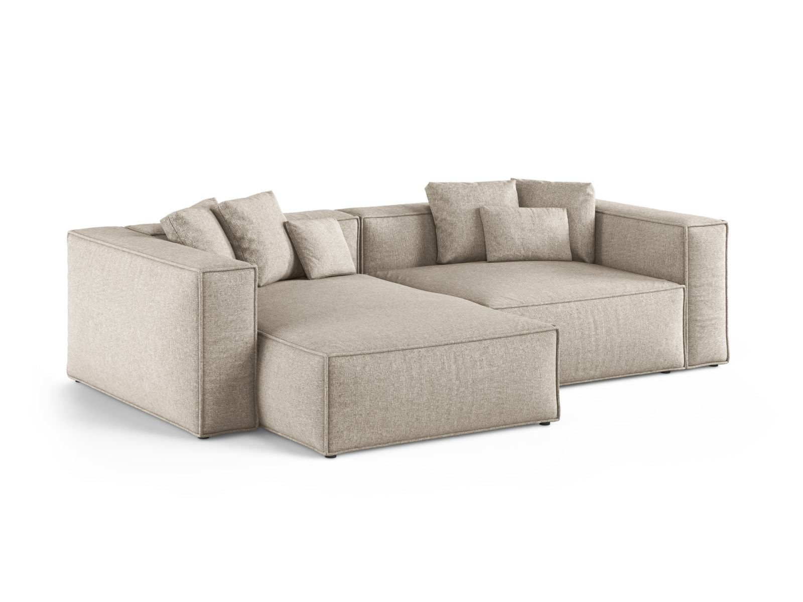 Elegantes 3-Sitzer Ecksofa links Aveiro in stilvollem Dark Beige, ideal für moderne Wohnräume, präsentiert von Cosmopolitan Design.