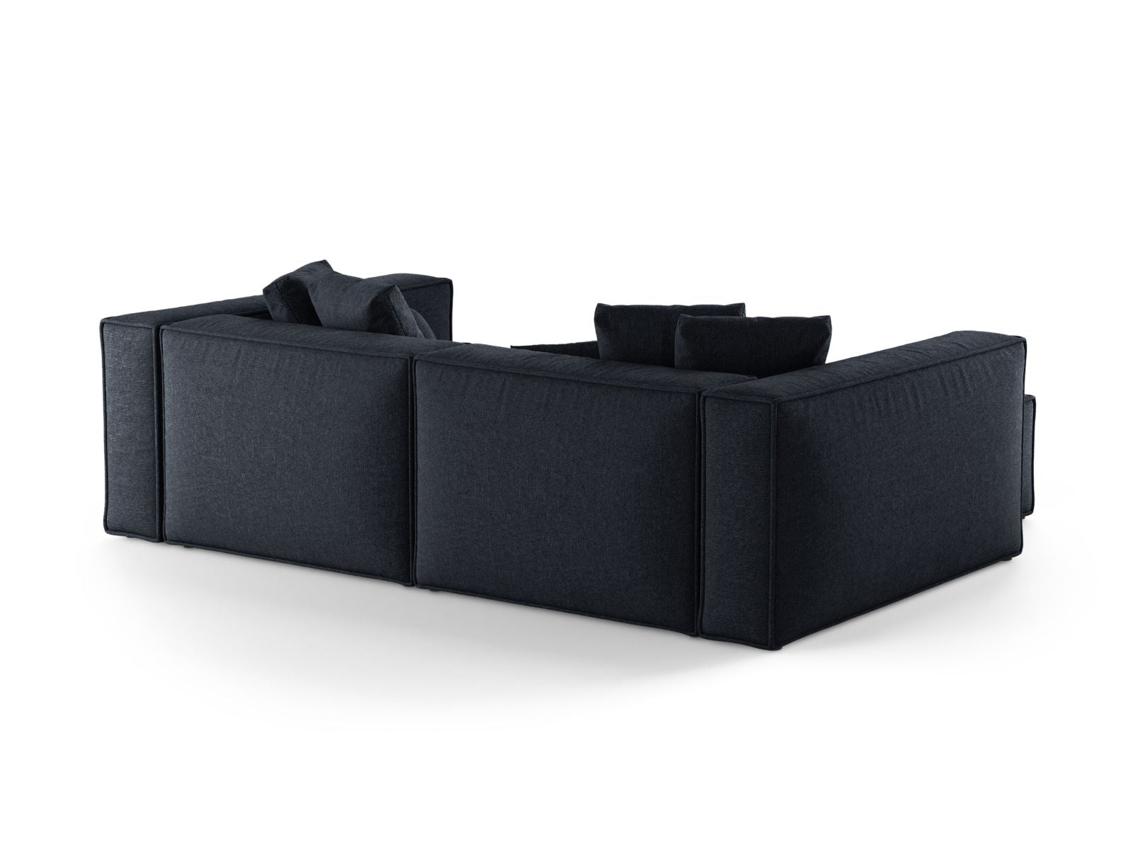 Elegantes 3-Sitzer Ecksofa links Aveiro in tiefem Navy Blue, ideal für gemütliche und moderne Wohnräume, erhältlich bei Cosmopolitan Design.