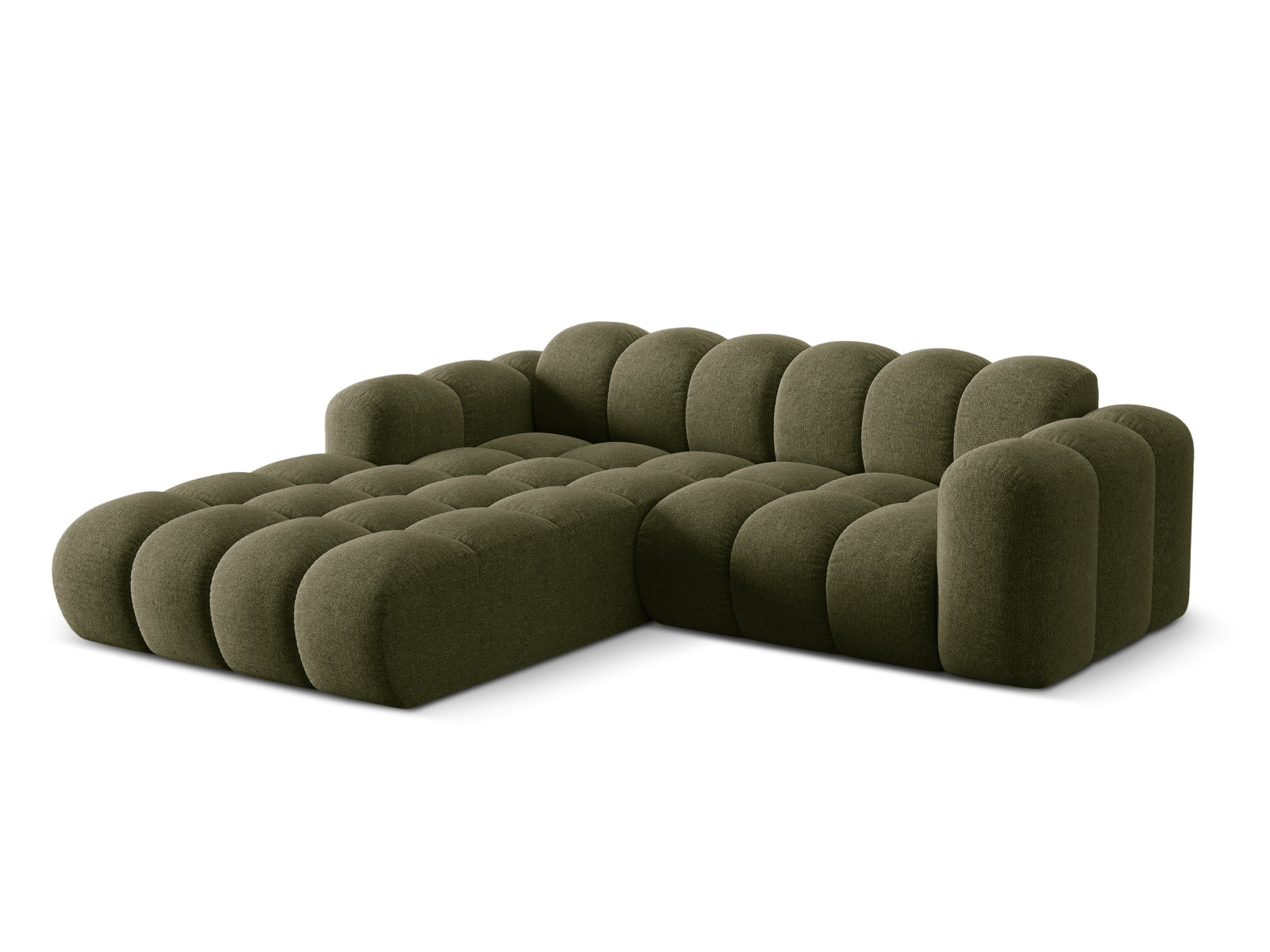 Elegantes 3-Sitzer Ecksofa Treno in der Farbe Green-Eden, ideal für stilvolle Wohnräume, präsentiert von Cosmopolitan Design.