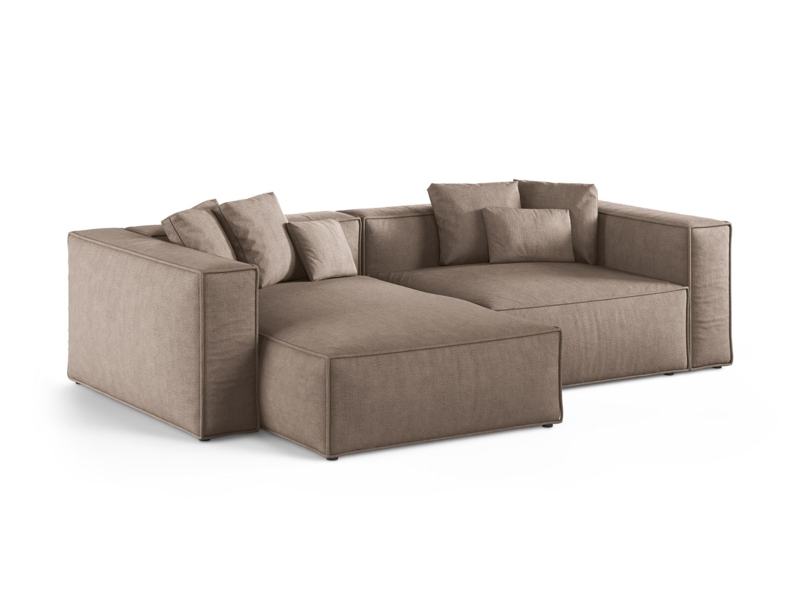 Elegantes 3-Sitzer Ecksofa links Aveiro in stilvollem Cappuccino-Liberty, ideal für moderne Wohnräume.