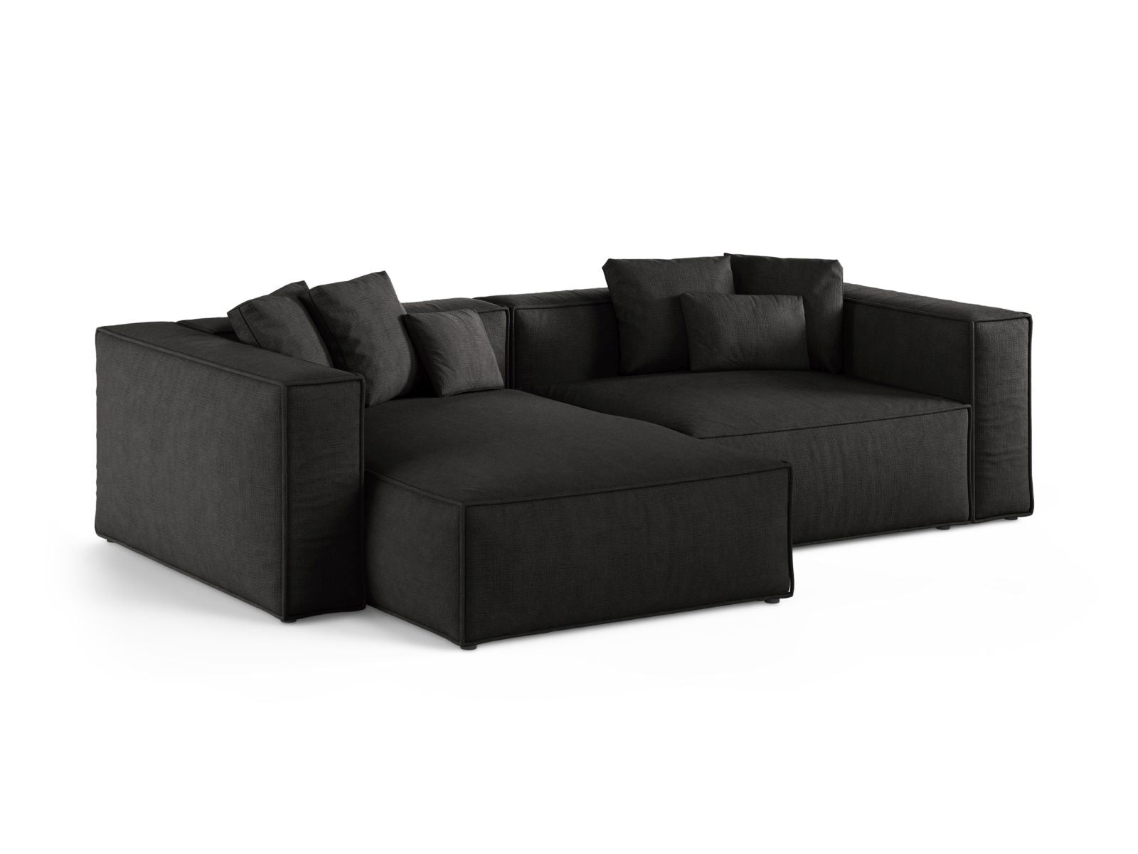 Elegantes 3-Sitzer Ecksofa links Aveiro in stilvollem Schwarz, ideal für moderne Wohnräume, von Cosmopolitan Design.