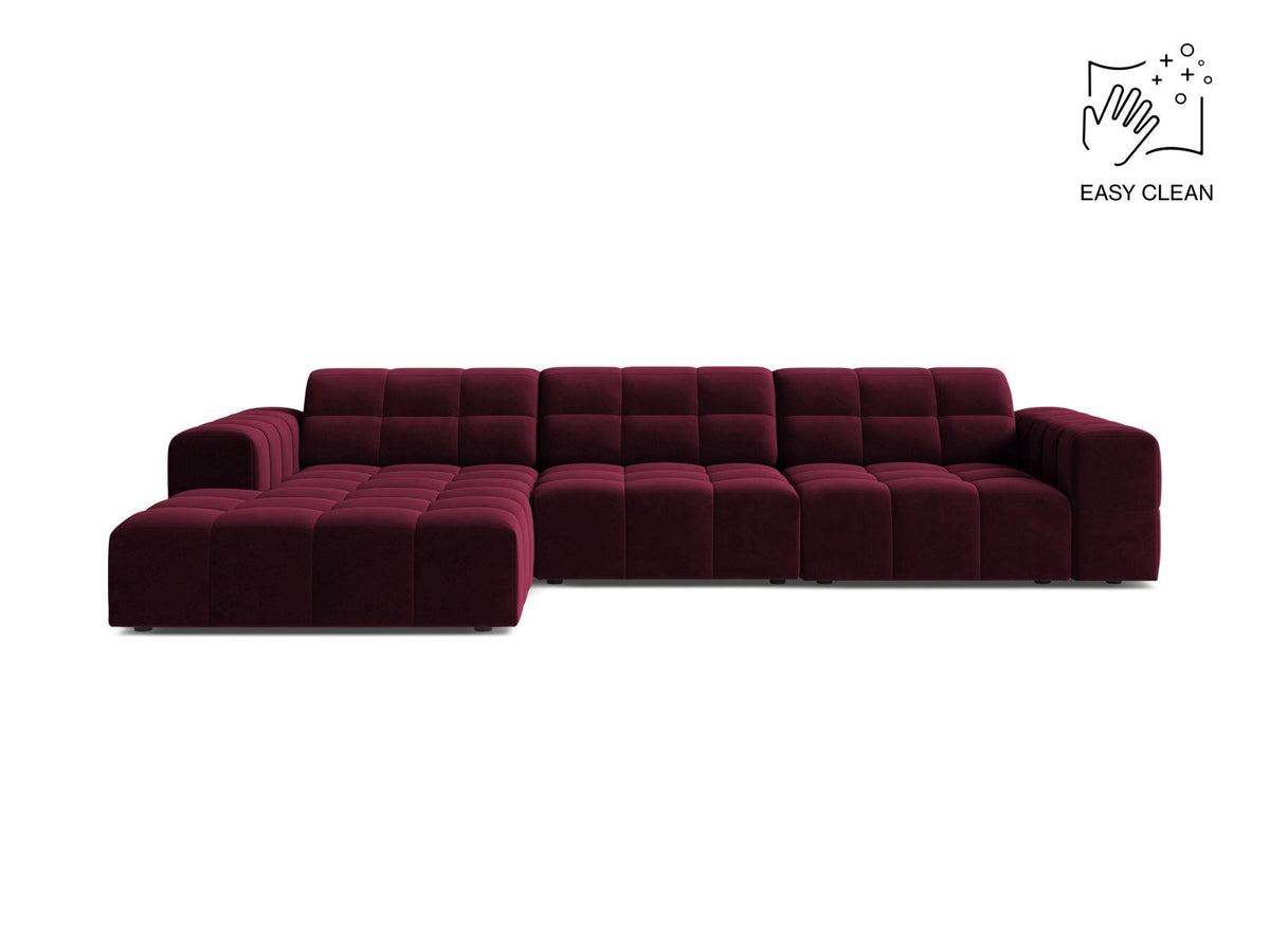 Ecksofa links Chicago von Cosmopolitan Design in Light Beige-Venus Samtvelours, Holzrahmen, Récamiere links, Kunststoffbeine schwarz.
