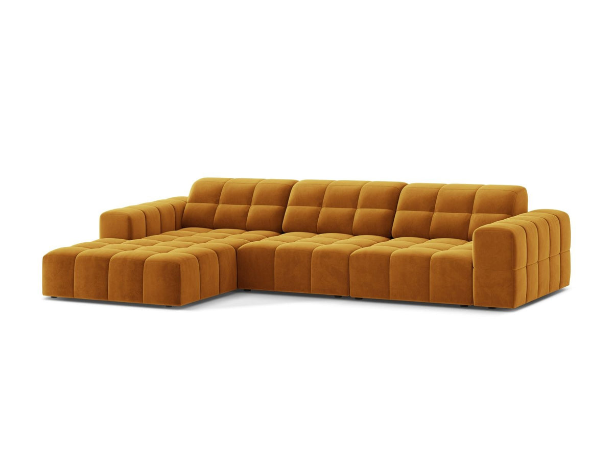 Ecksofa links Chicago von Cosmopolitan Design in Light Beige-Venus Samtvelours, Holzrahmen, Récamiere links, Kunststoffbeine schwarz.