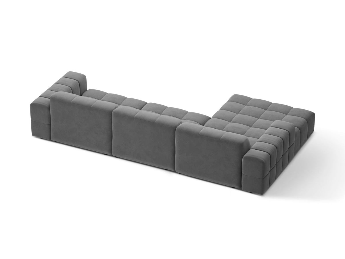 Ecksofa links Chicago von Cosmopolitan Design in Light Beige-Venus Samtvelours, Holzrahmen, Récamiere links, Kunststoffbeine schwarz.