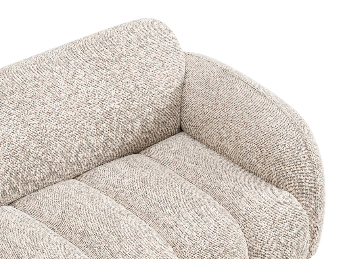 Beige-meliertes Boucle-Ecksofa links mit Récamiere, Massivholzrahmen und schwarzen Kunststoffbeinen, Cosmopolitan Design Bilbao Serie.