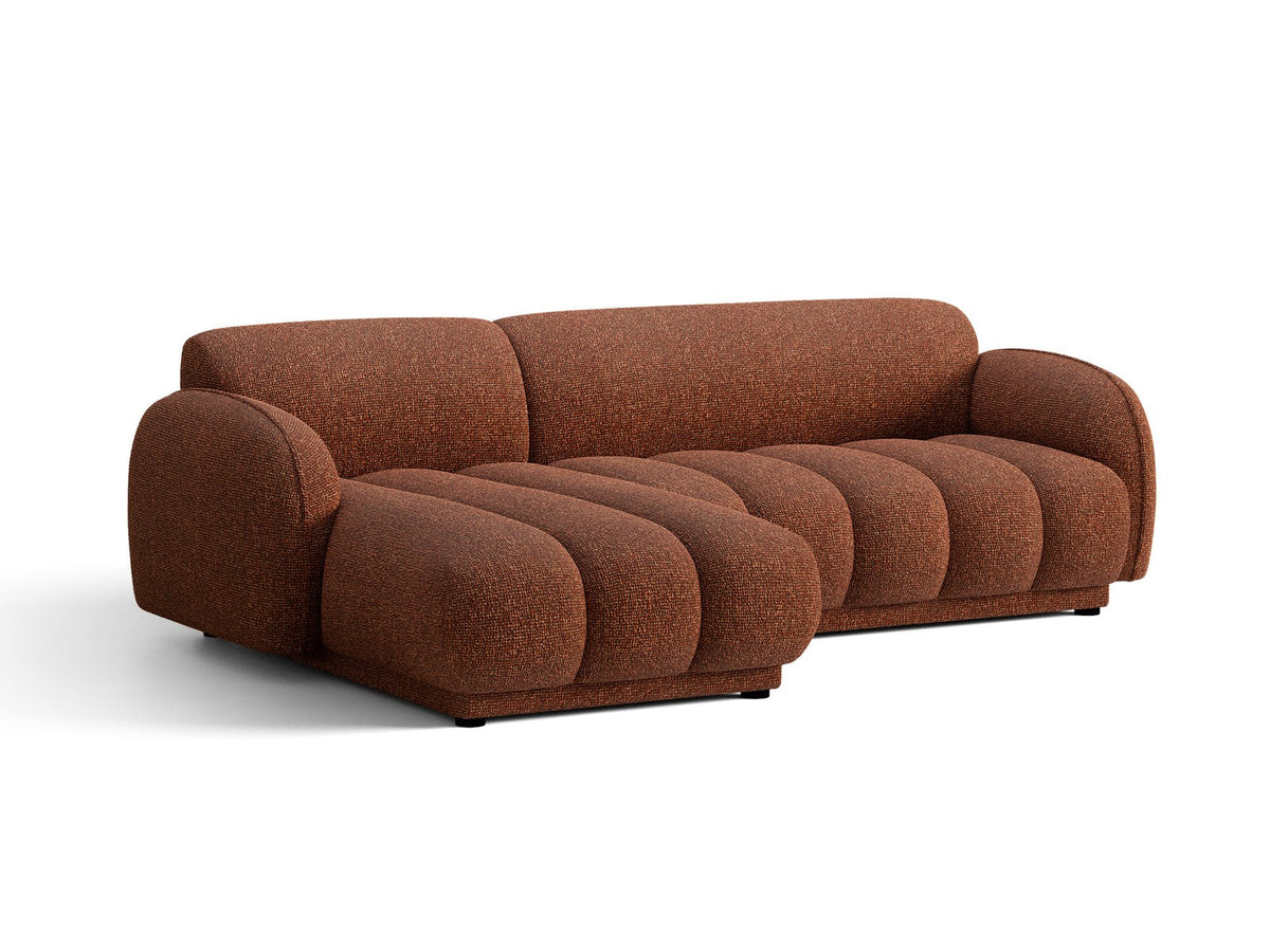 Beige-meliertes Boucle-Ecksofa links mit Récamiere, Massivholzrahmen und schwarzen Kunststoffbeinen, Cosmopolitan Design Bilbao Serie.