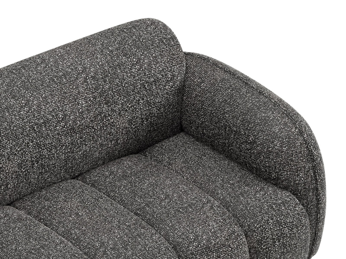 Beige-meliertes Boucle-Ecksofa links mit Récamiere, Massivholzrahmen und schwarzen Kunststoffbeinen, Cosmopolitan Design Bilbao Serie.