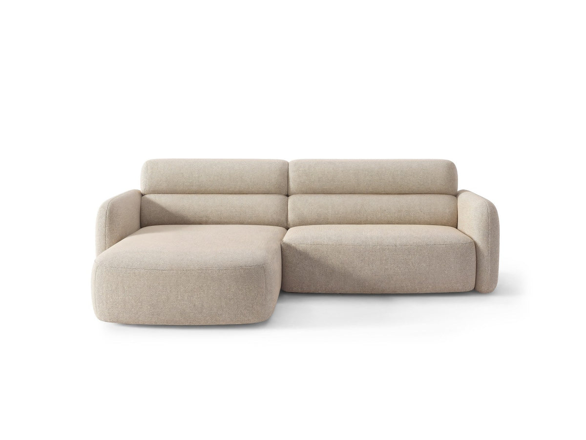 Ecksofa Malmo mit Chenille-Bezug, Récamiere und flachen schwarzen Kunststoffbeinen