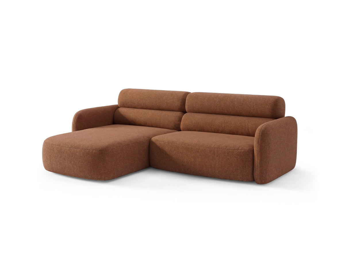 Ecksofa Malmo mit Chenille-Bezug, Récamiere und flachen schwarzen Kunststoffbeinen