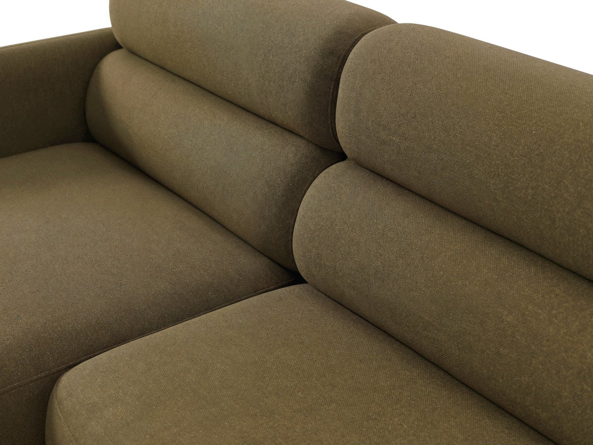 Ecksofa Malmo mit Chenille-Bezug, Récamiere und flachen schwarzen Kunststoffbeinen