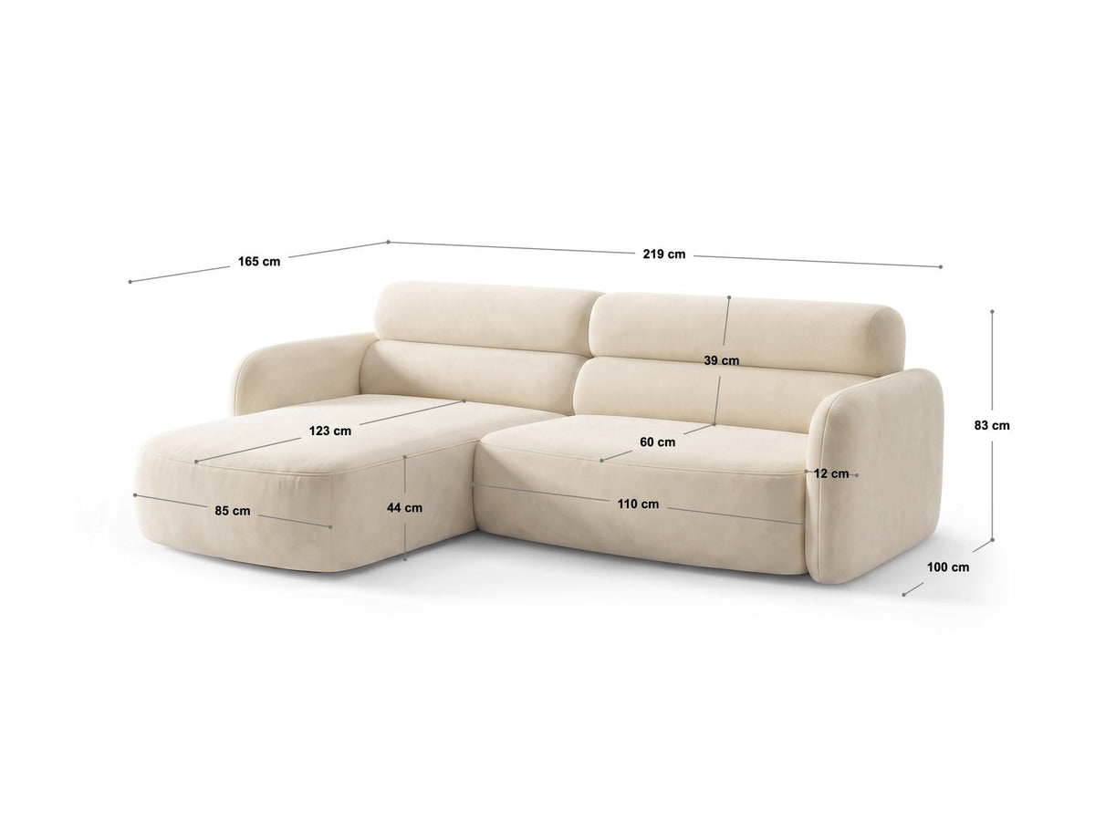 Ecksofa Malmo mit Chenille-Bezug, Récamiere und flachen schwarzen Kunststoffbeinen