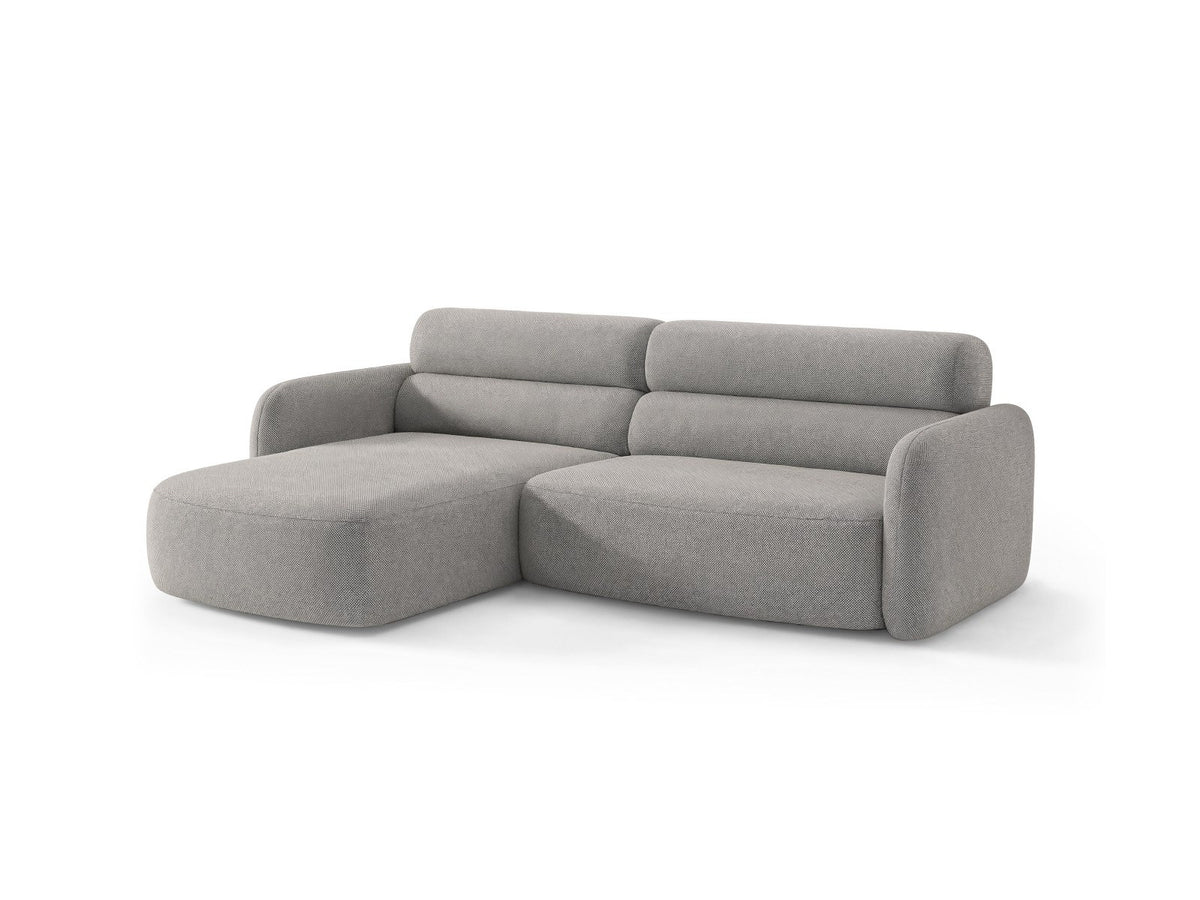 Ecksofa Malmo mit Chenille-Bezug, Récamiere und flachen schwarzen Kunststoffbeinen