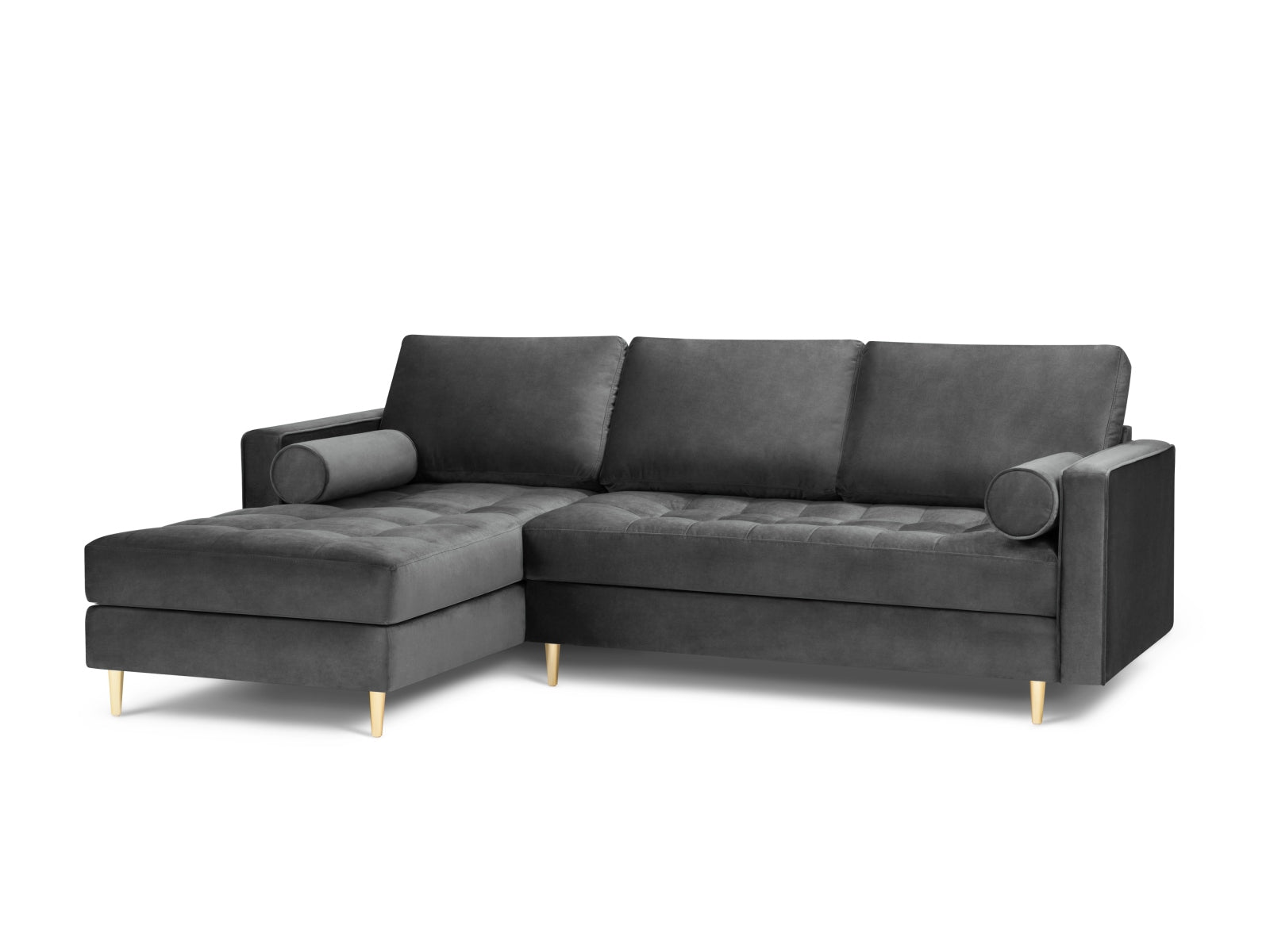 Elegantes 4-Sitzer Ecksofa links Aspen in Dunkelgrau, ideal für stilvolle Wohnräume, präsentiert von Cosmopolitan Design.