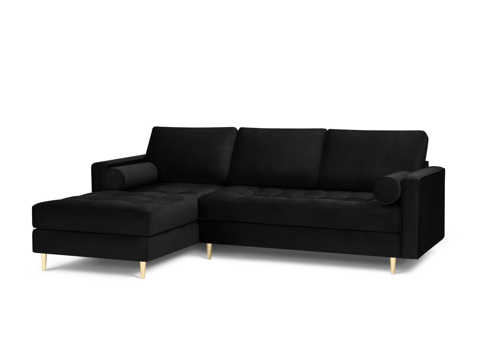 Elegantes 4-Sitzer Ecksofa links Aspen in klassischem Schwarz, ideal für moderne Wohnräume und gemütliche Zusammenkünfte von Cosmopolitan Design.