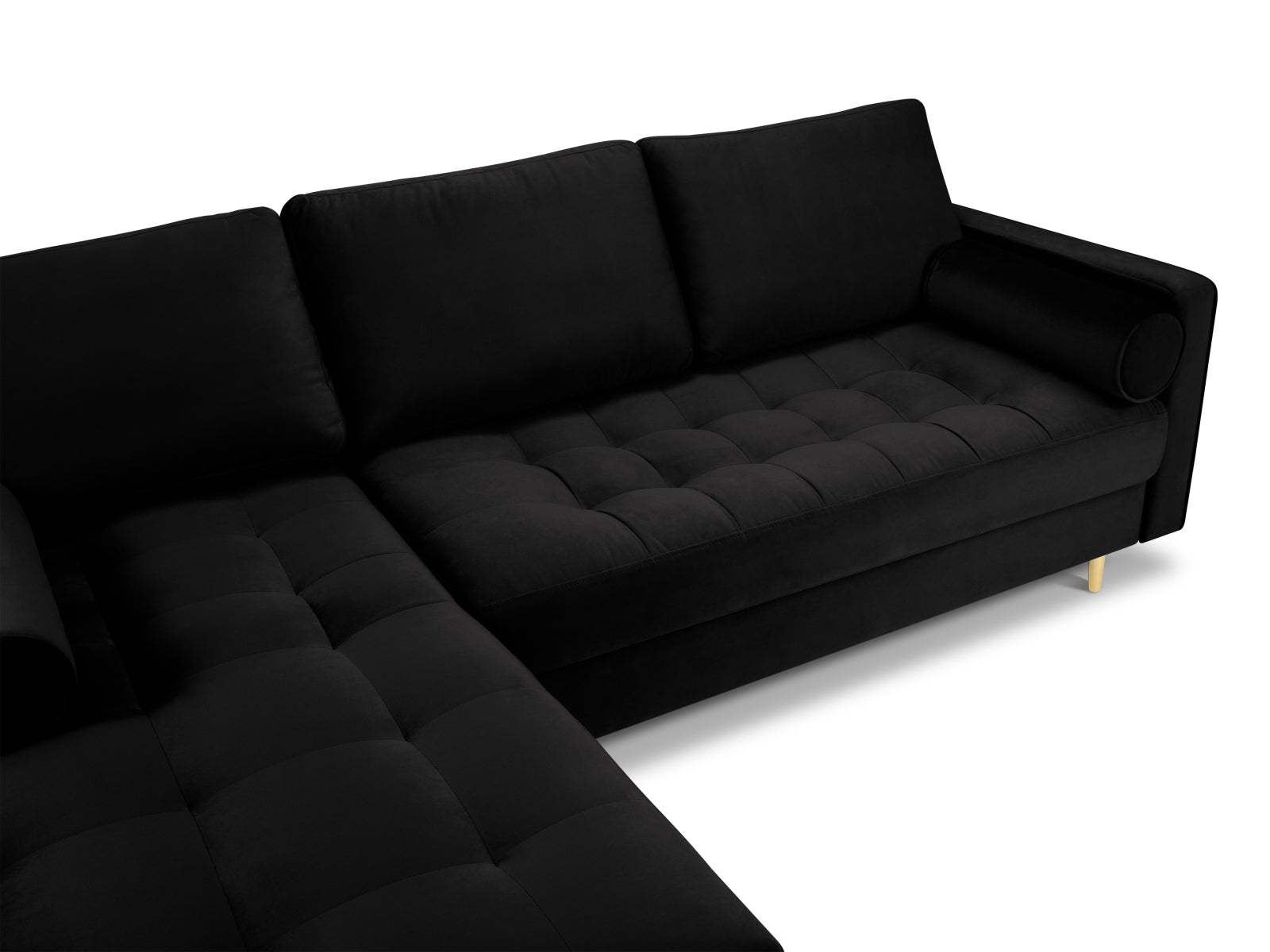Elegantes 4-Sitzer Ecksofa links Aspen in klassischem Schwarz, ideal für moderne Wohnräume und entspannte Zusammenkünfte von Cosmopolitan Design.