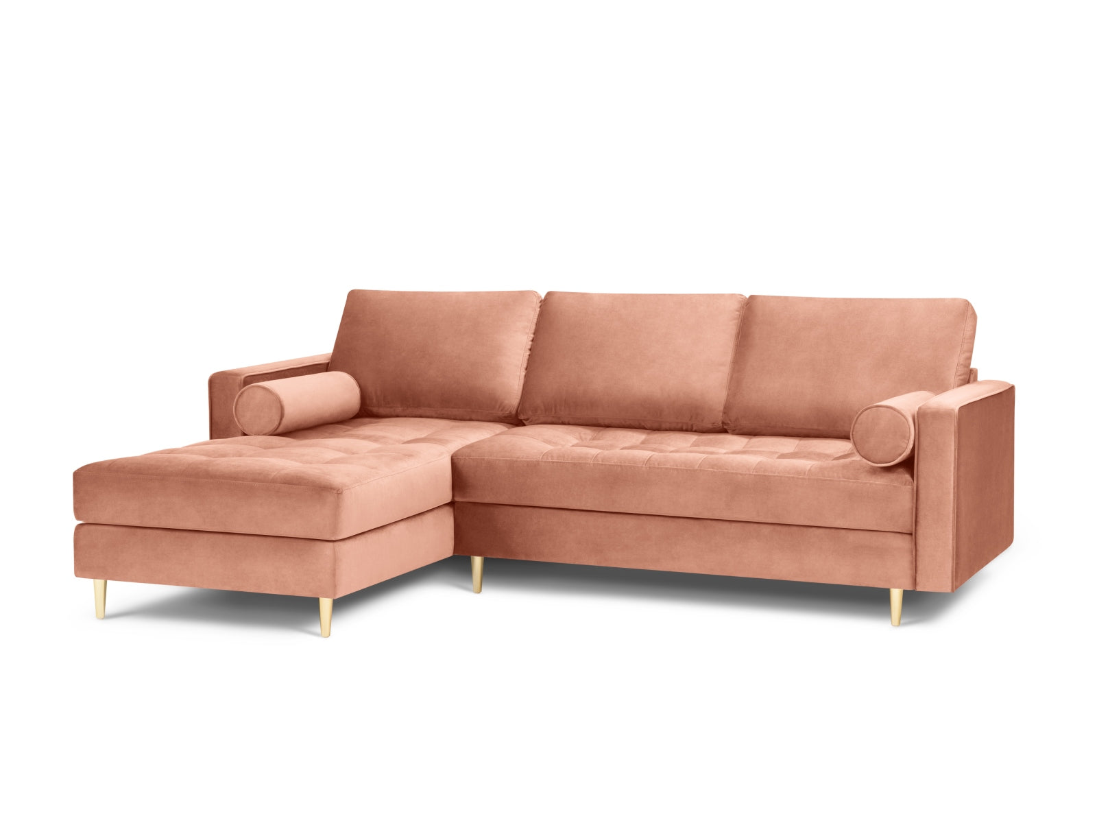 Elegantes 4-Sitzer Ecksofa links Aspen in lebhaftem Pink, ideal für gemütliche Abende und ein modernes Wohnambiente.