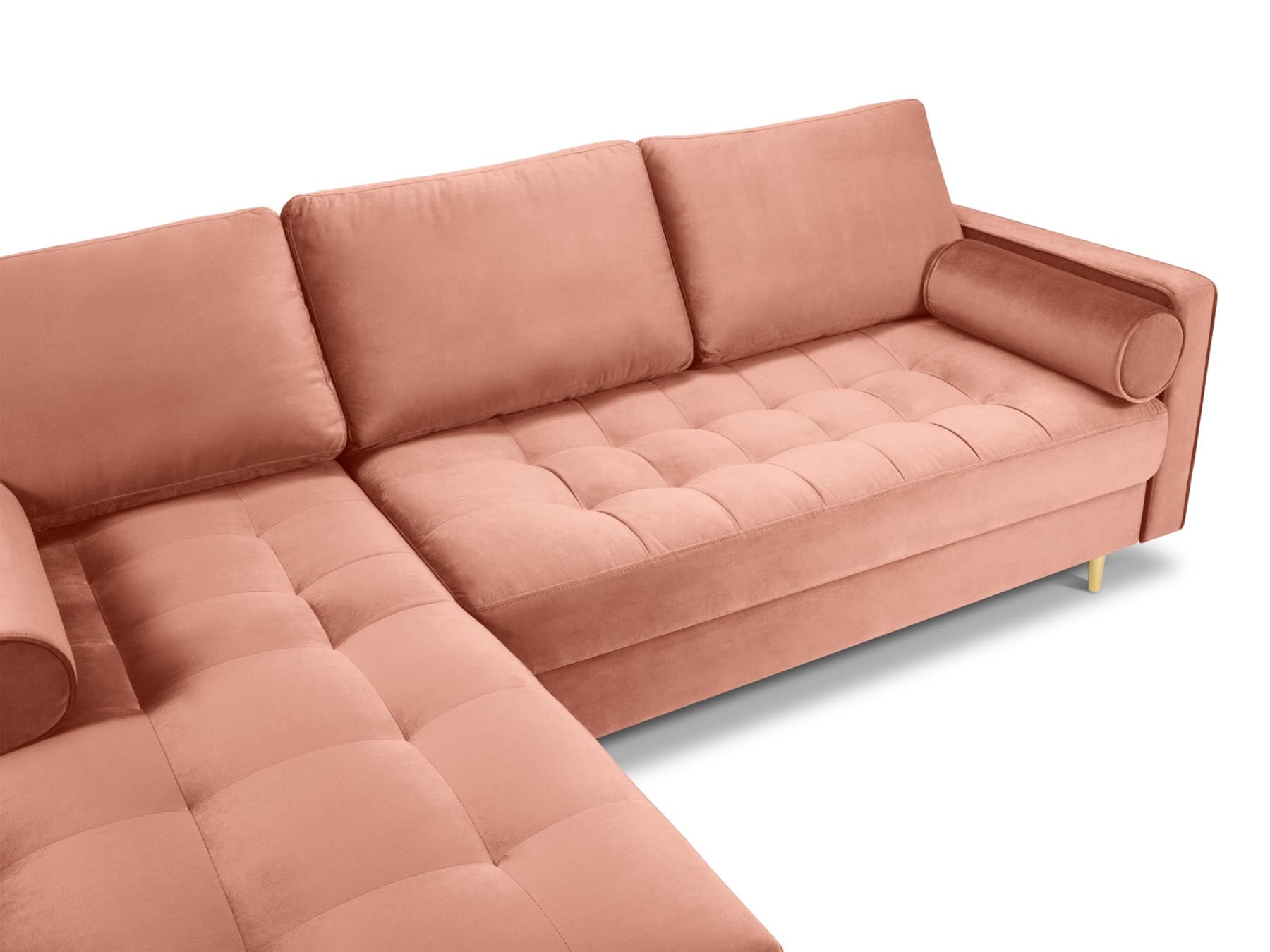 Elegantes 4-Sitzer Ecksofa links Aspen in lebhaftem Pink, ideal für ein modernes Wohnambiente und gemütliche Stunden.