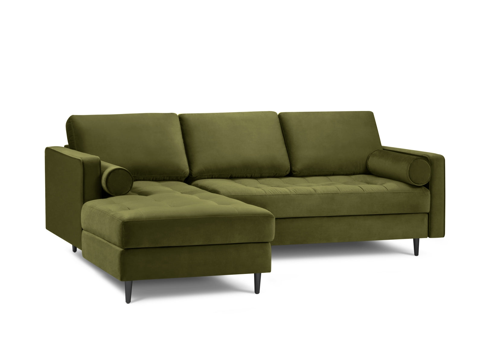 Modernes 4-Sitzer Ecksofa links Aspen in ansprechendem Grünton, perfekt für stilvolle Wohnräume und entspannte Stunden von Cosmopolitan Design.
