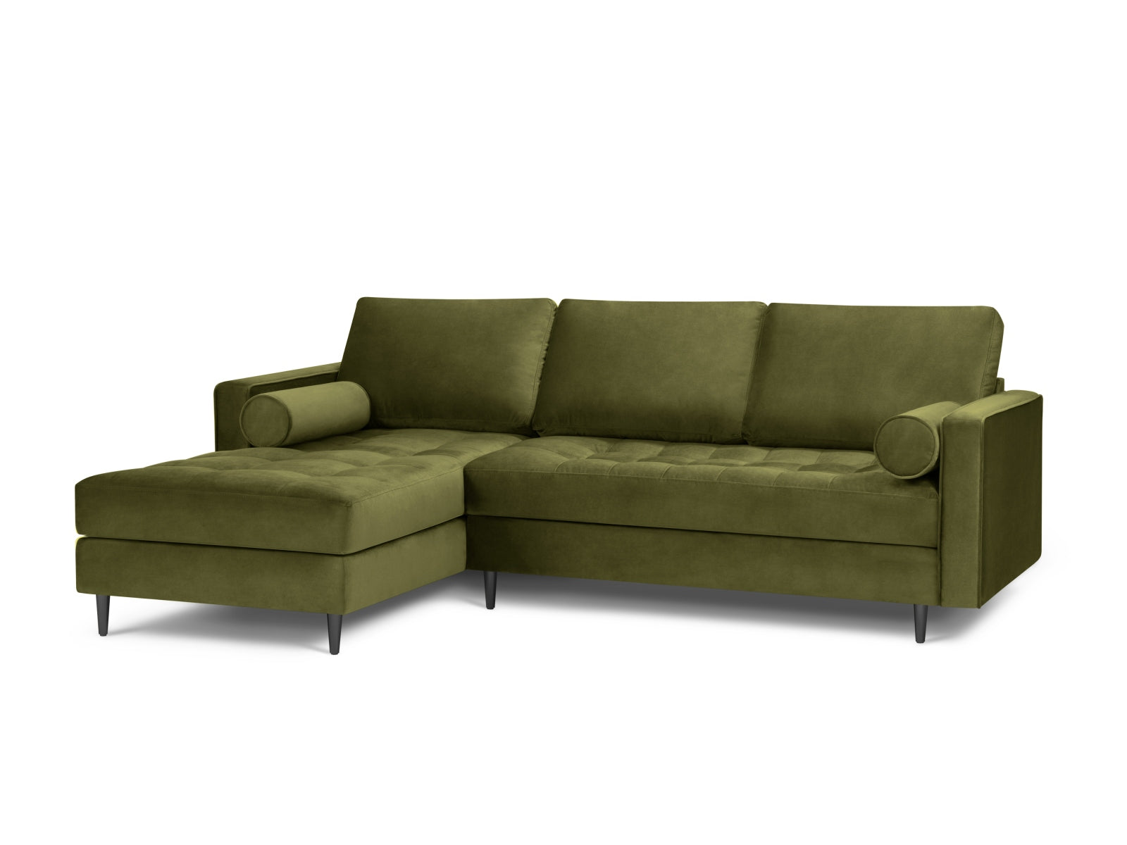 Elegantes 4-Sitzer Ecksofa links Aspen in trendigem Grünton, ideal für gemütliche Abende und stilvolle Einrichtung von Cosmopolitan Design.
