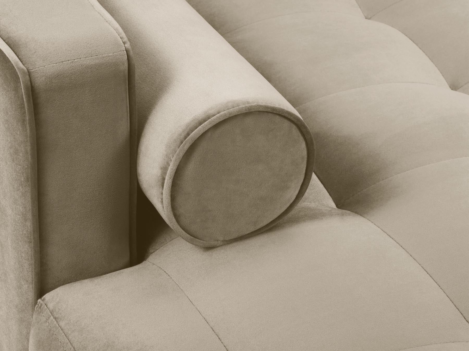 Stilvolles 4-Sitzer Ecksofa links Aspen in edlem Dunkelbeige, perfekt für zeitgemäße Wohnkonzepte, erhältlich bei Cosmopolitan Design.