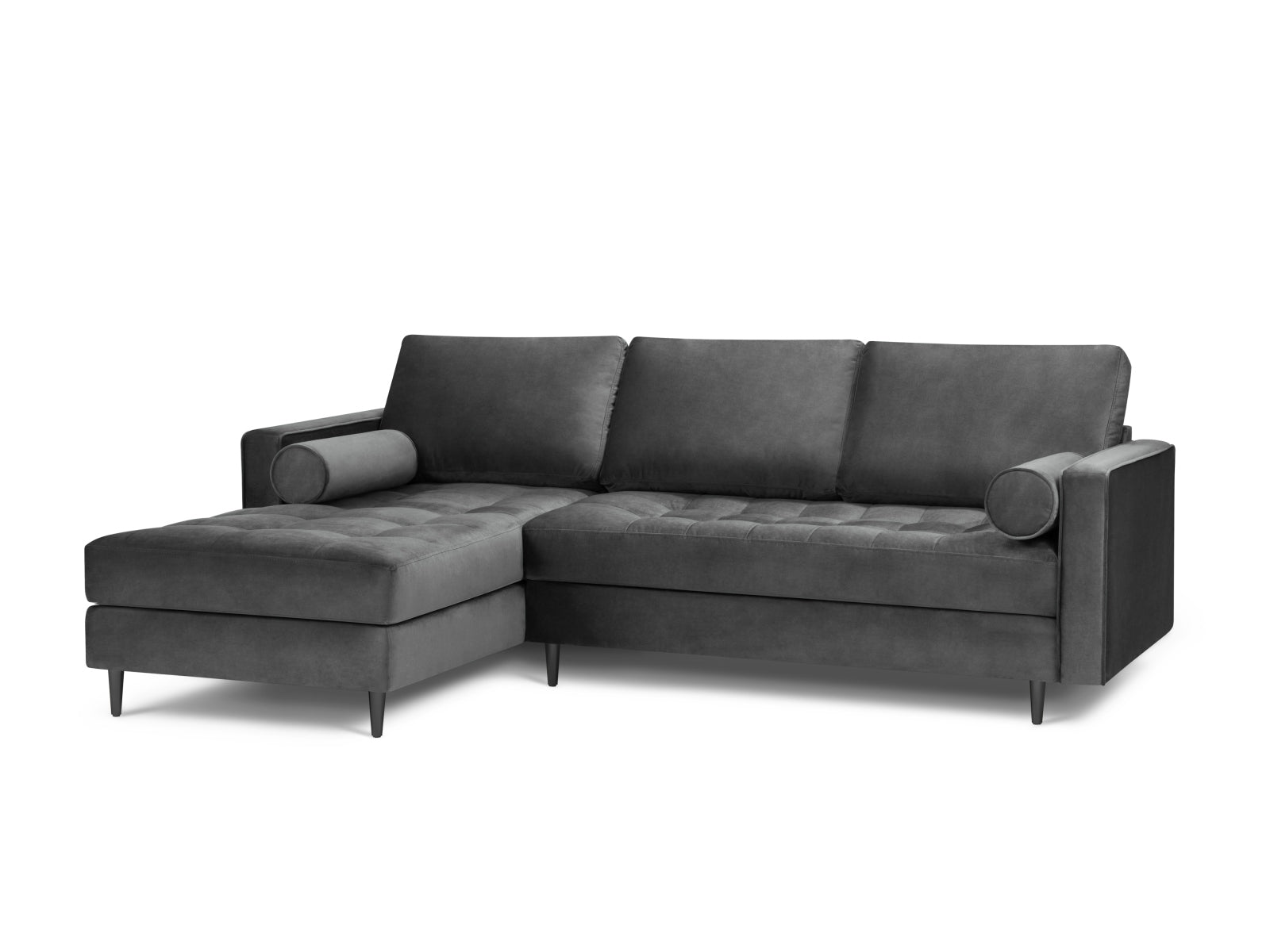 Elegantes 4-Sitzer Ecksofa links Aspen in zeitlosem Dunkelgrau, ideal für stilvolle Wohnräume und entspannte Stunden von Cosmopolitan Design.